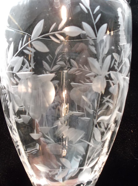 Set of Three Antique Etched Crystal Water Goblets