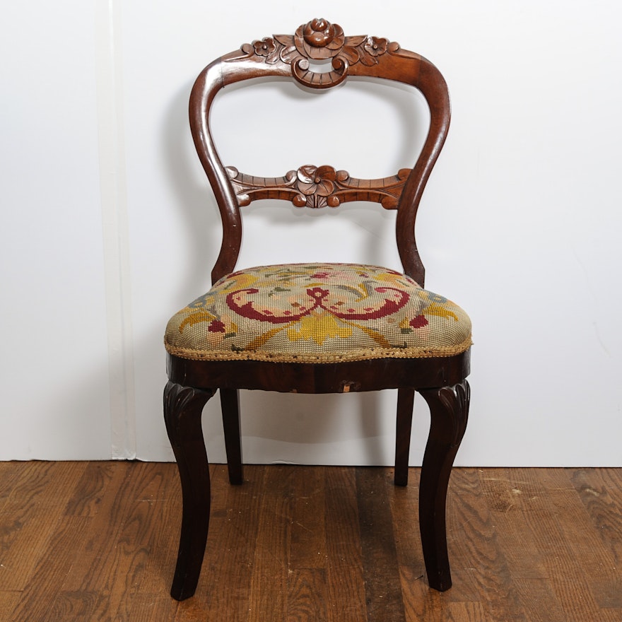 Antique Balloon Back Chair with Carved Back