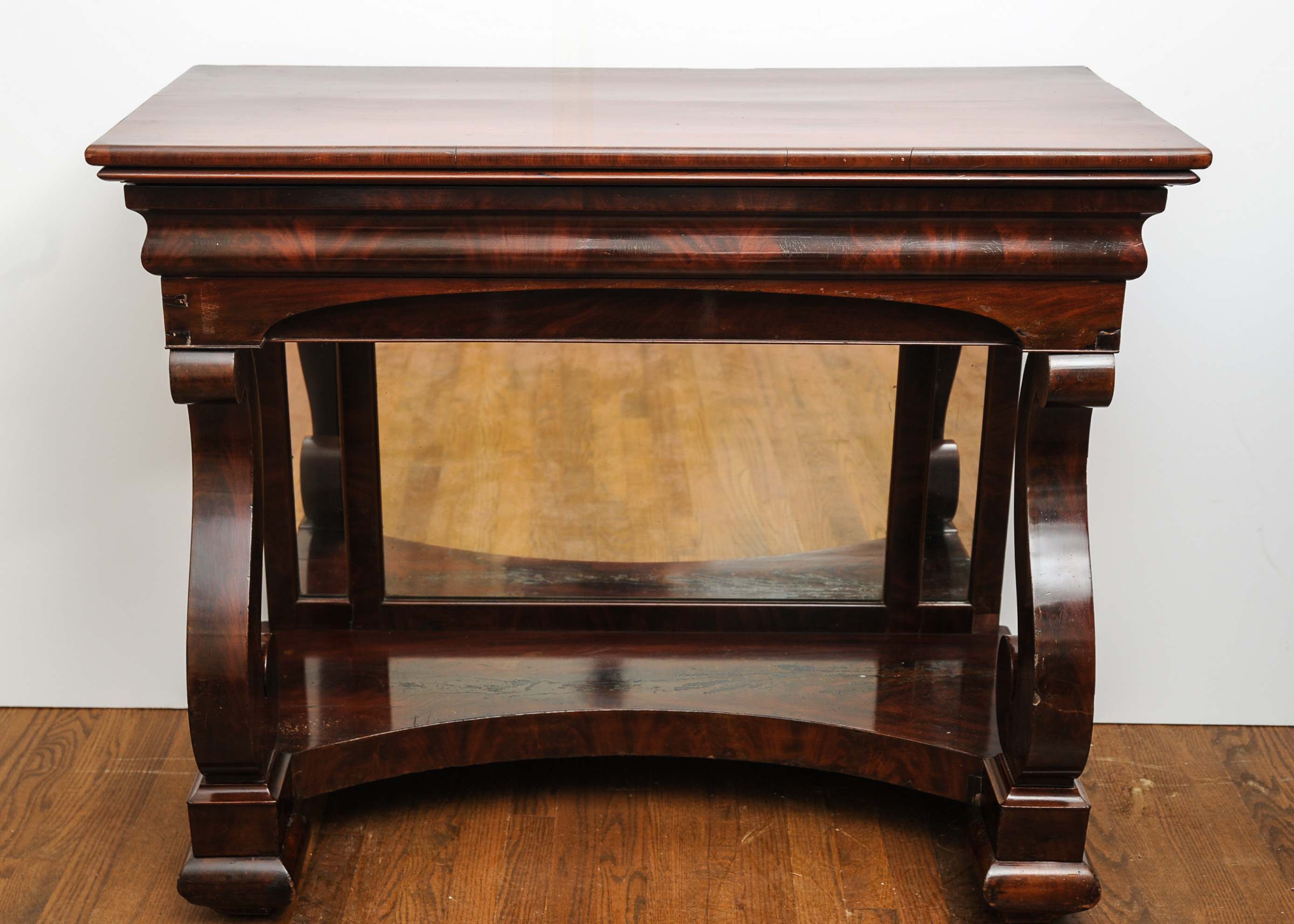 Mahogany Empire Console Table with Petticoat Mirror
