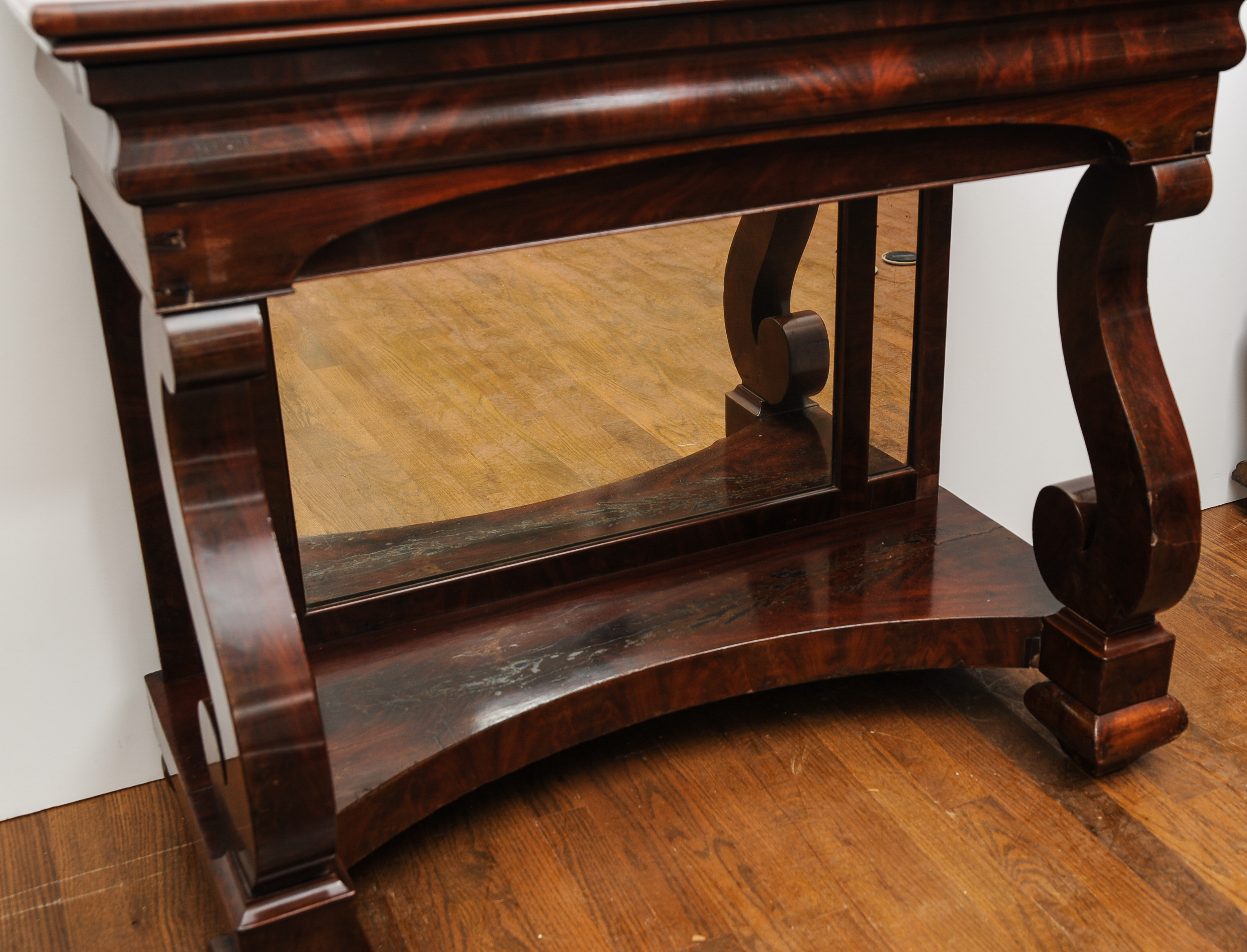 Mahogany Empire Console Table with Petticoat Mirror