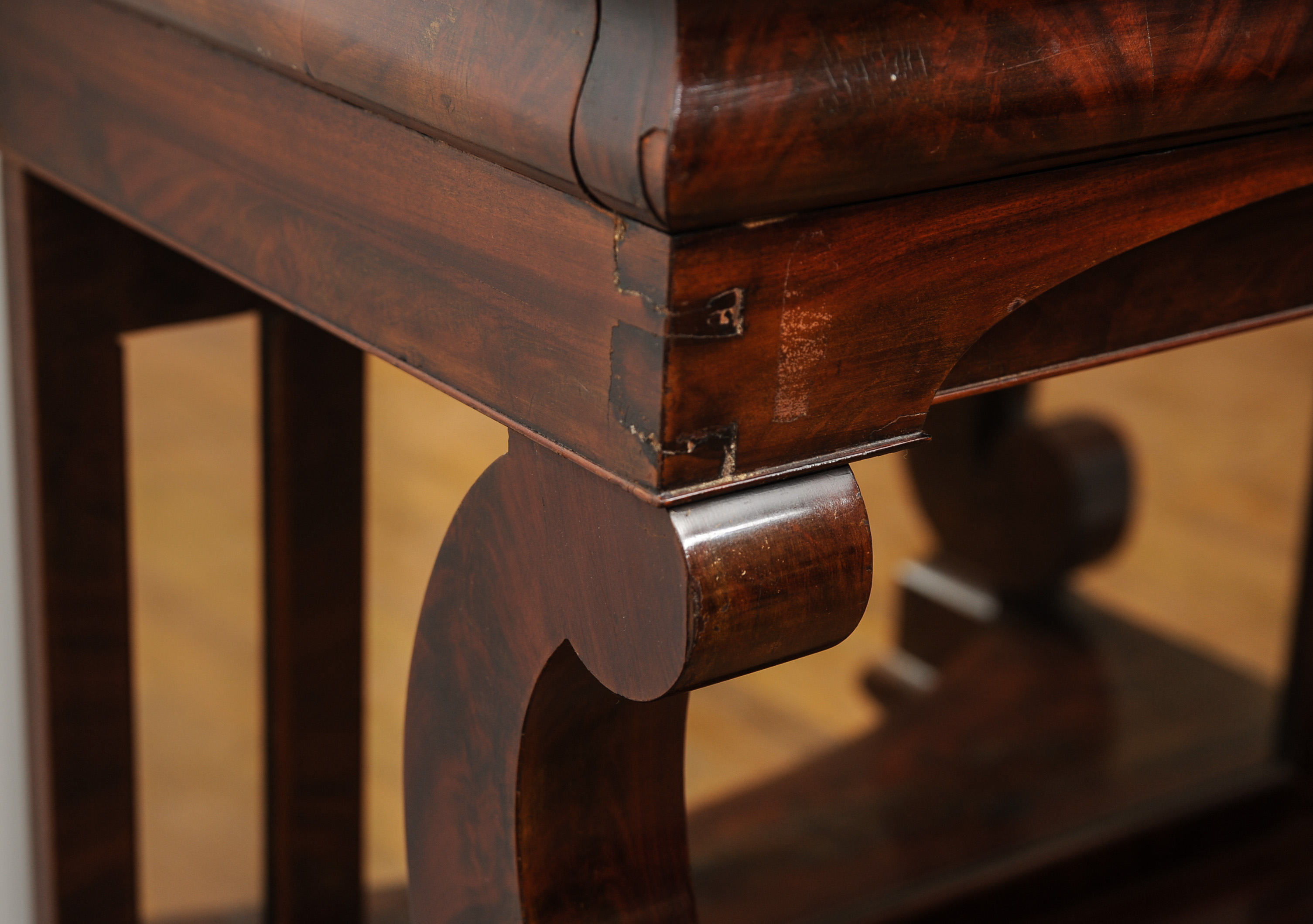 Mahogany Empire Console Table with Petticoat Mirror