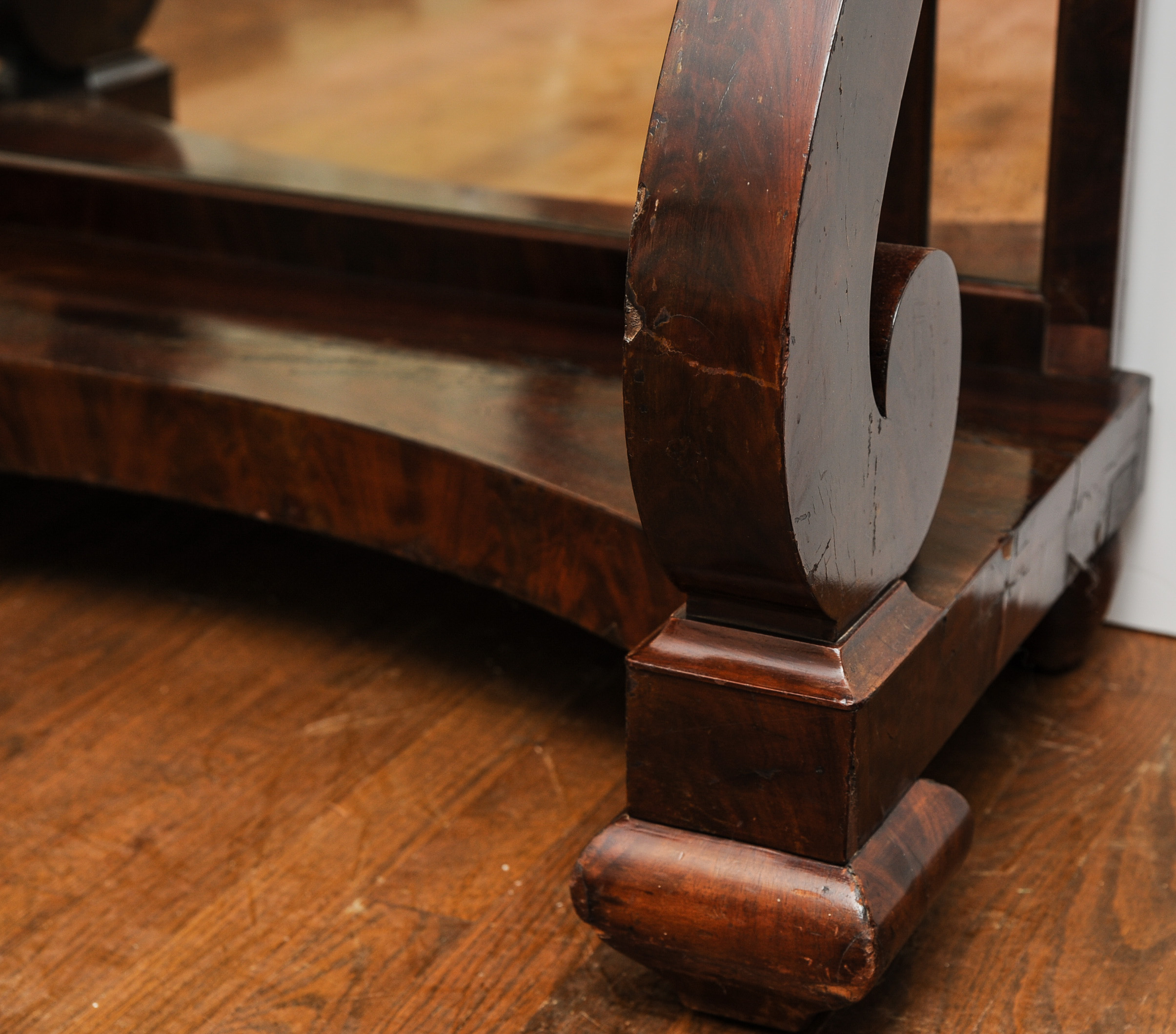 Mahogany Empire Console Table with Petticoat Mirror