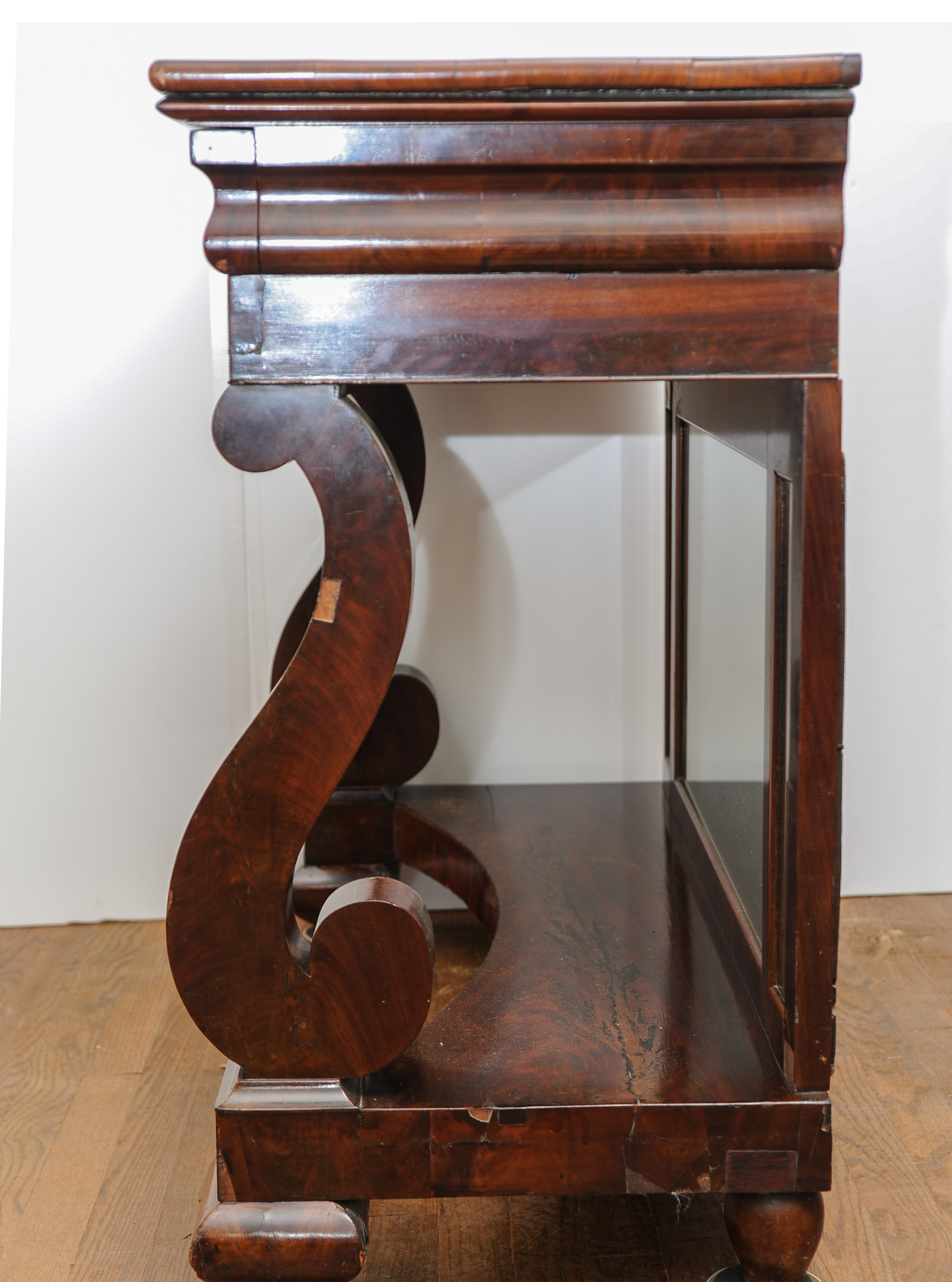 Mahogany Empire Console Table with Petticoat Mirror