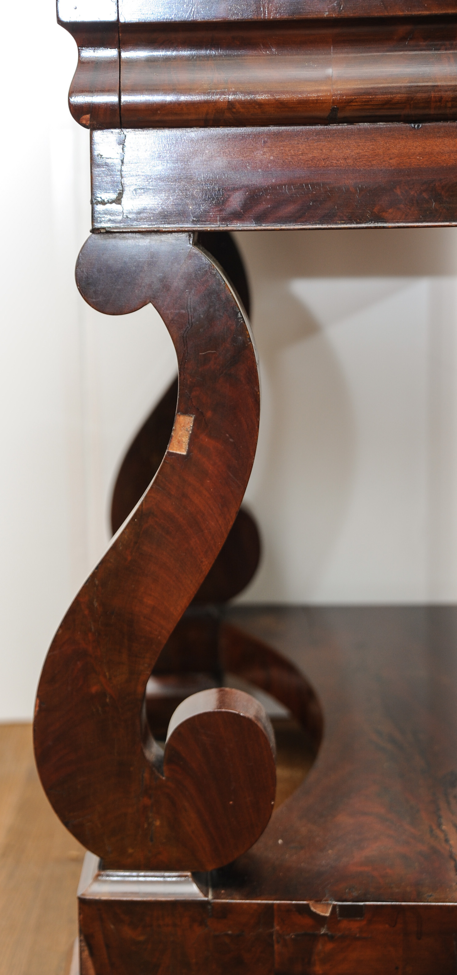 Mahogany Empire Console Table with Petticoat Mirror