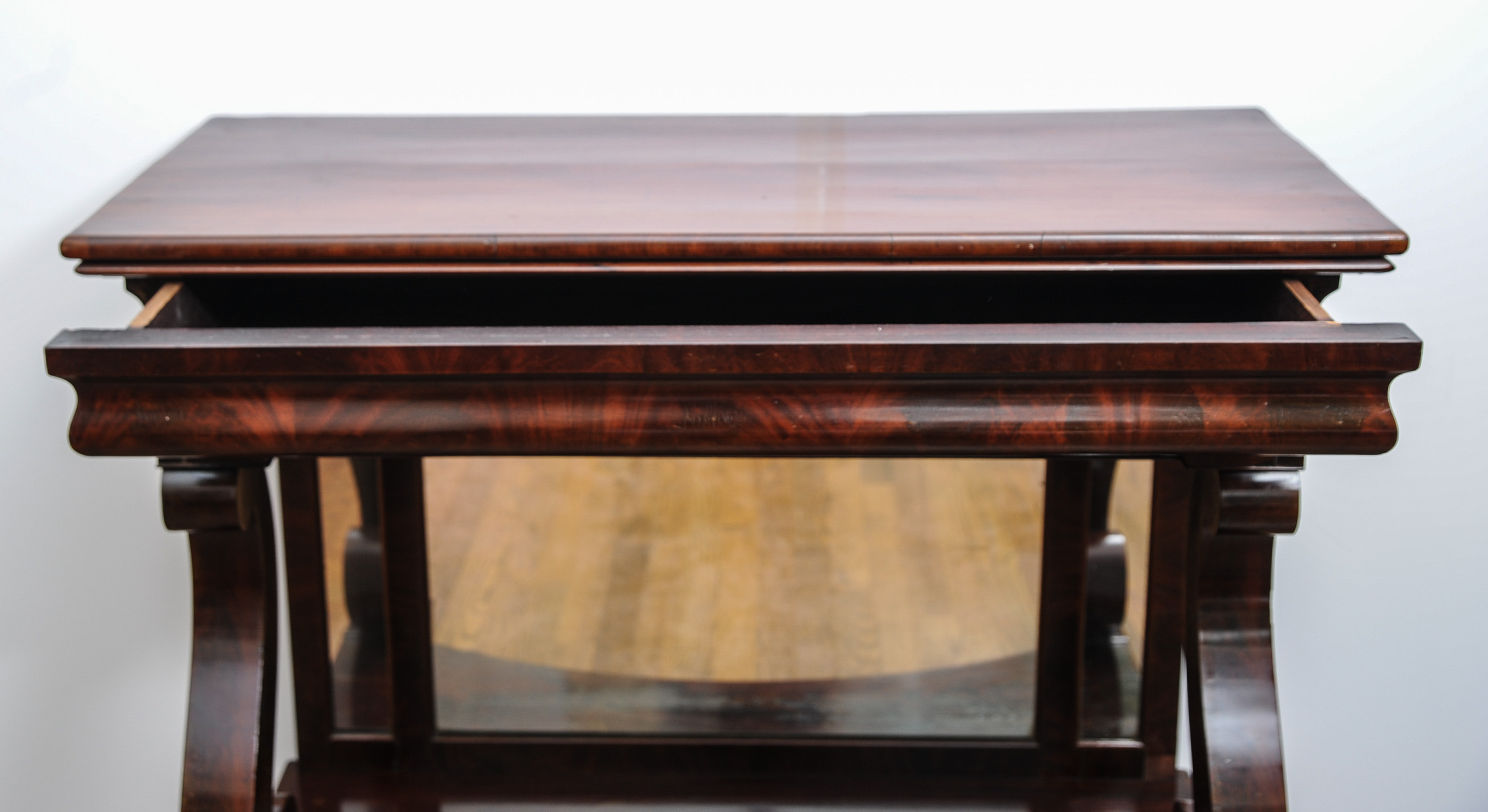 Mahogany Empire Console Table with Petticoat Mirror