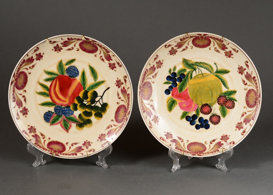 Pair of Fruit Motif Hand-Painted Display Plates