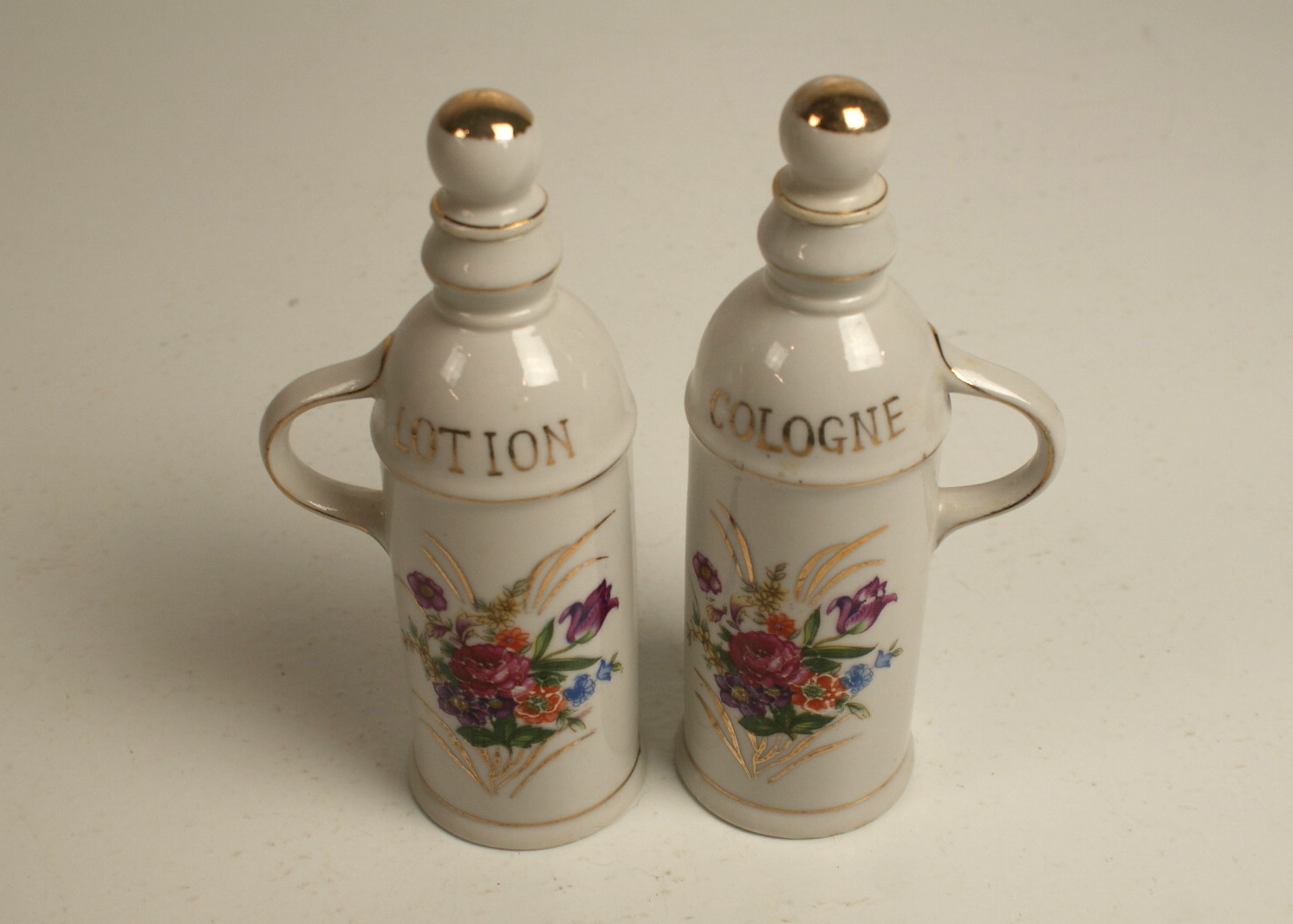 Vintage Thames Hand Painted Vanity Bottles with Stoppers