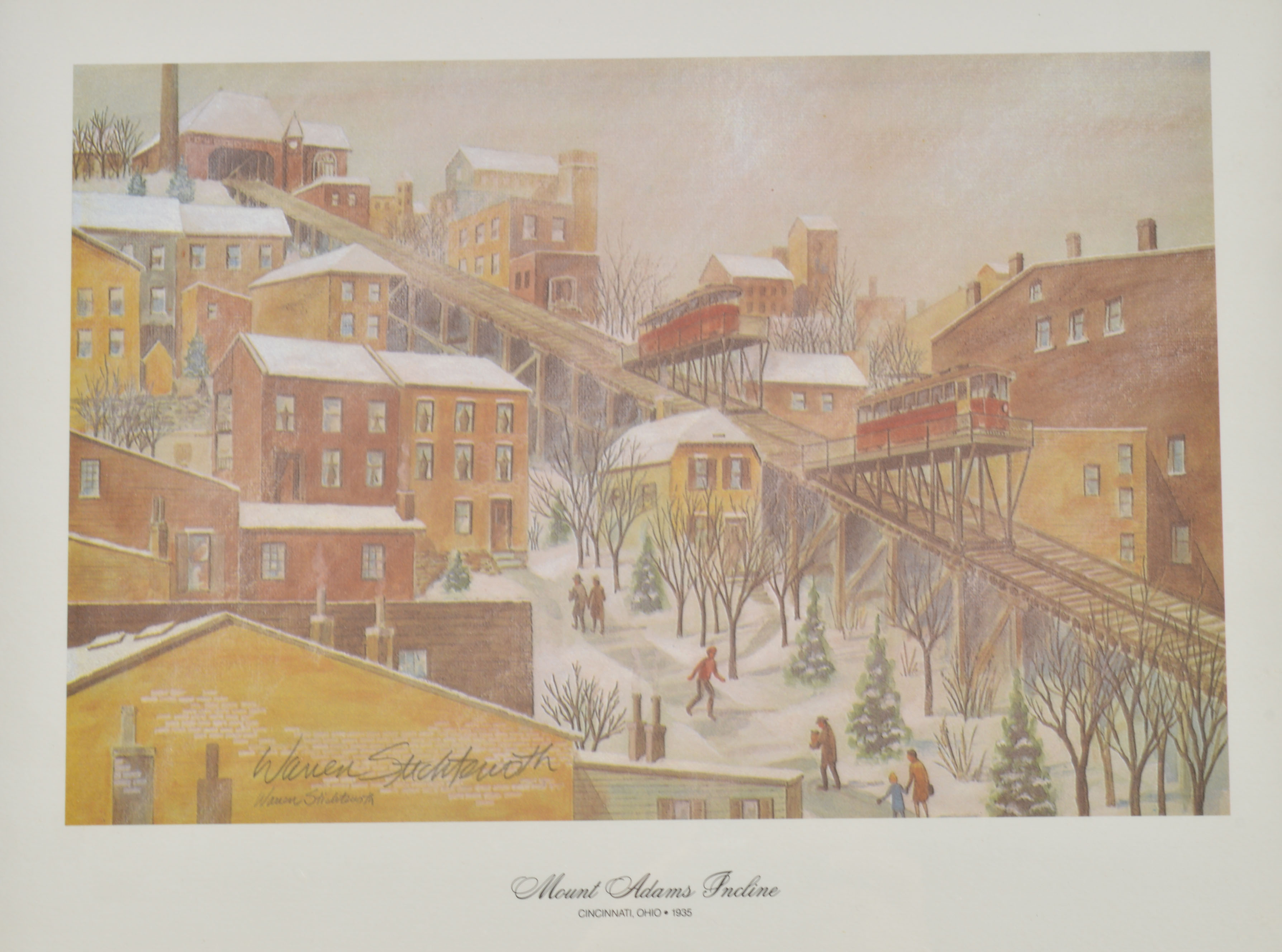Cityscape Print Depicting Mt. Adams Incline