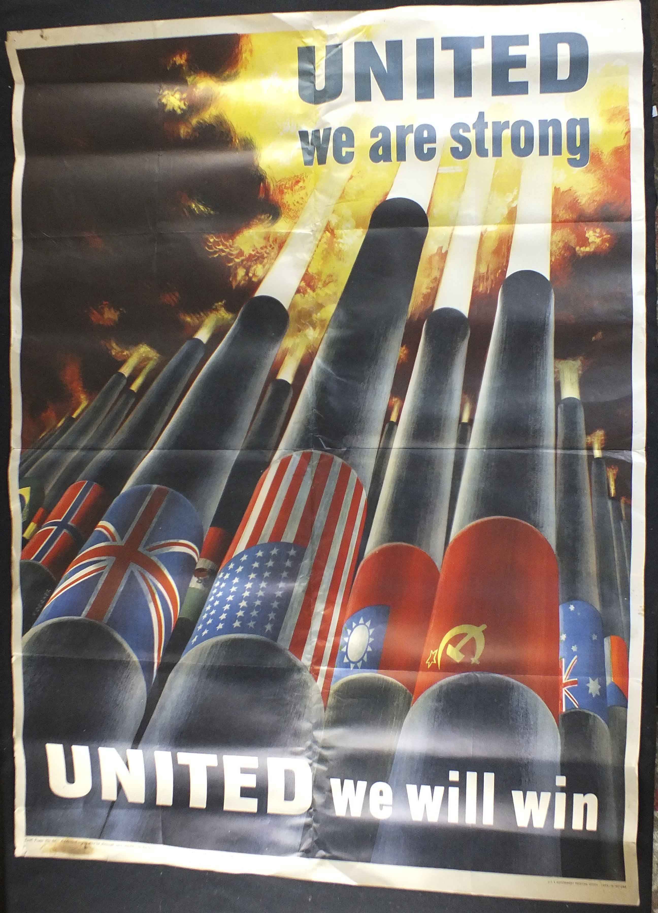 1943 "United We Are Strong" World War II Poster