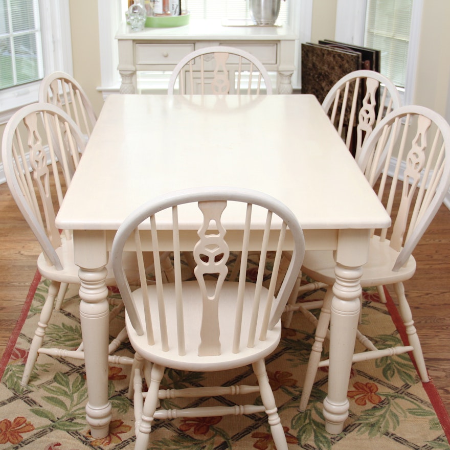 Farmhouse Style Dining Table with Six Windsor Style Chairs