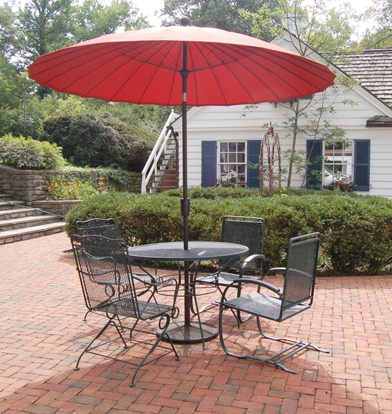 Round Outdoor Patio Table with Four Chairs and Umbrella