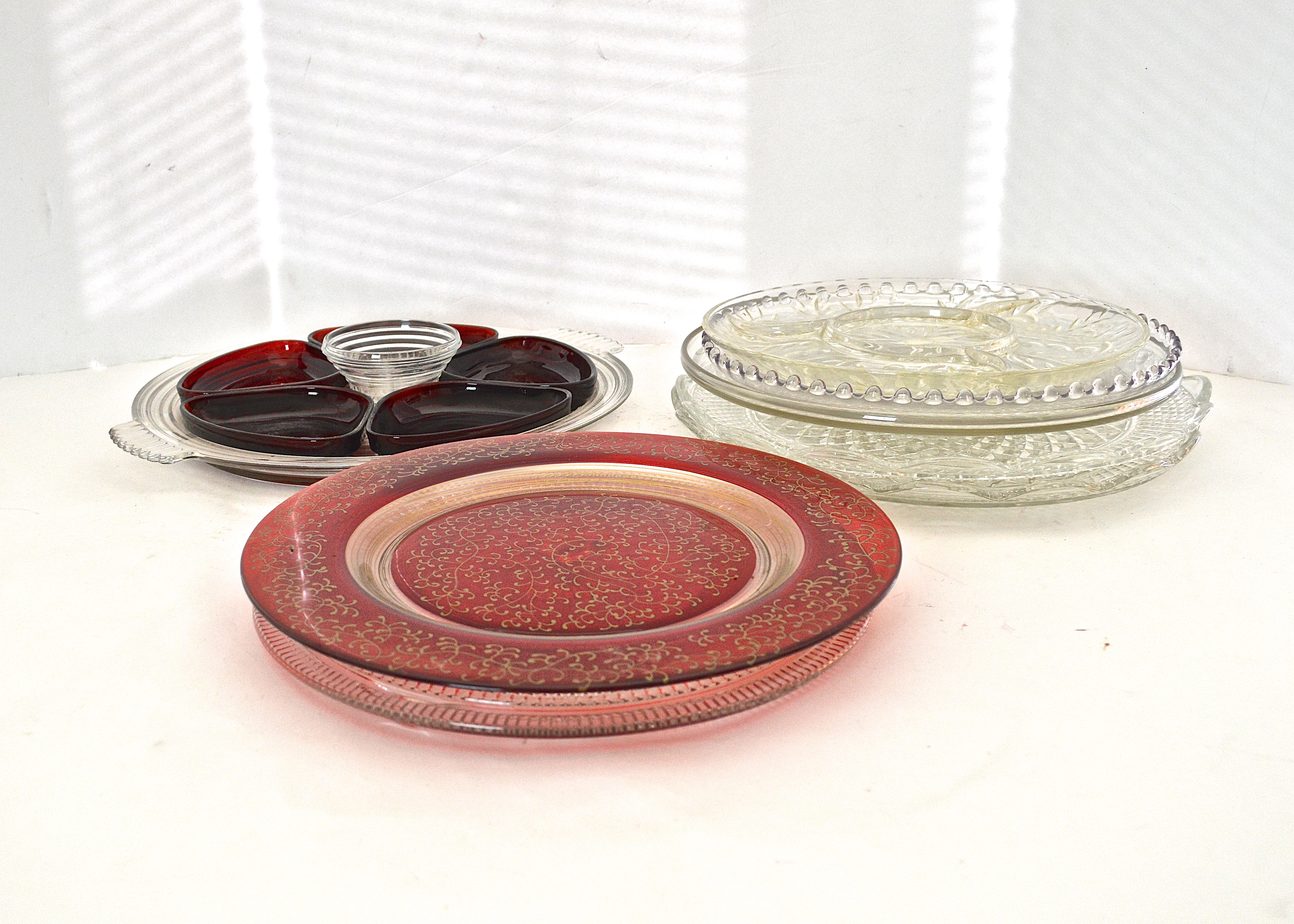 Nine Decorative Glass Trays Including Walther-Glas Canape Tray
