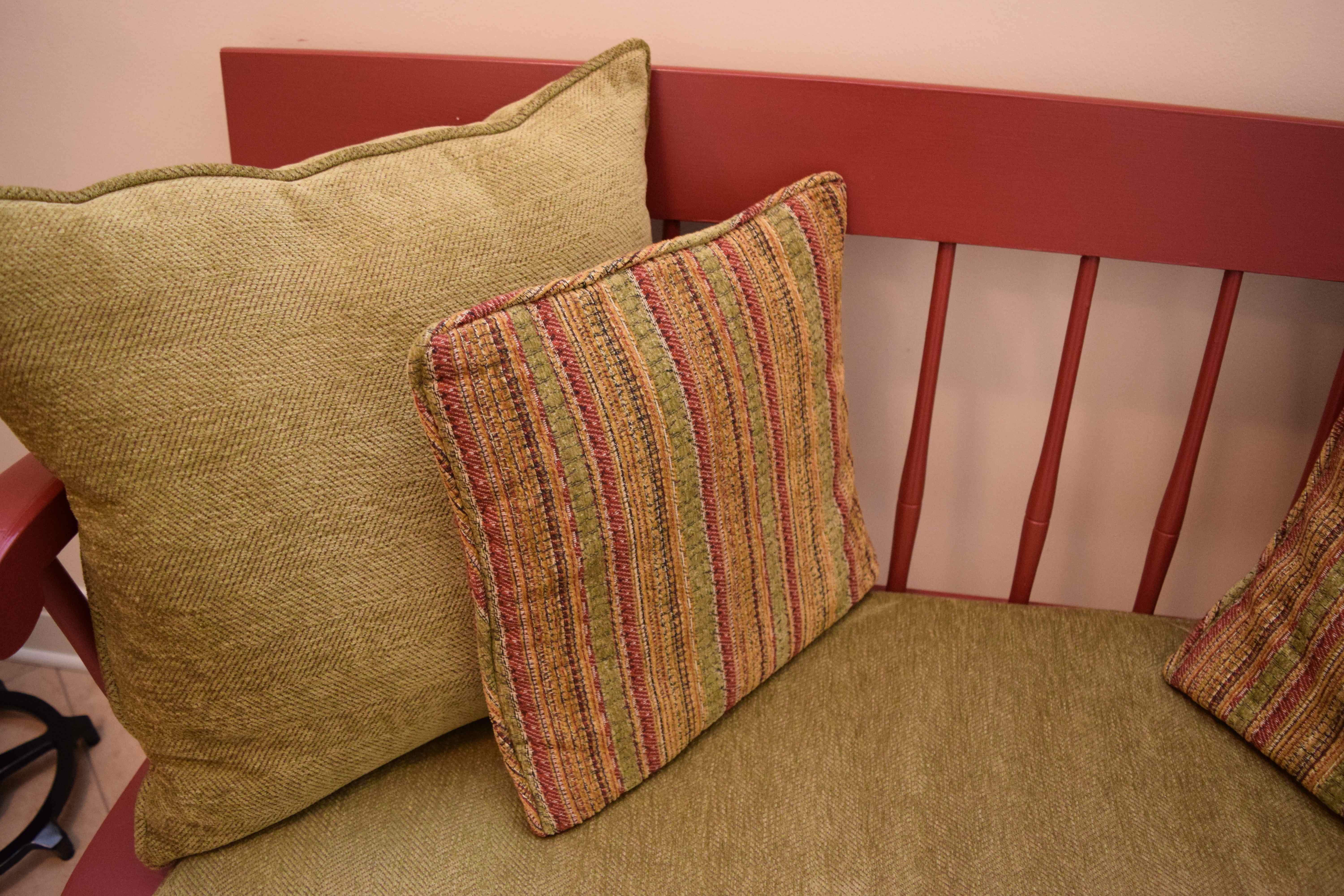 Vintage Hand-Painted Deacon's Bench with Cushions