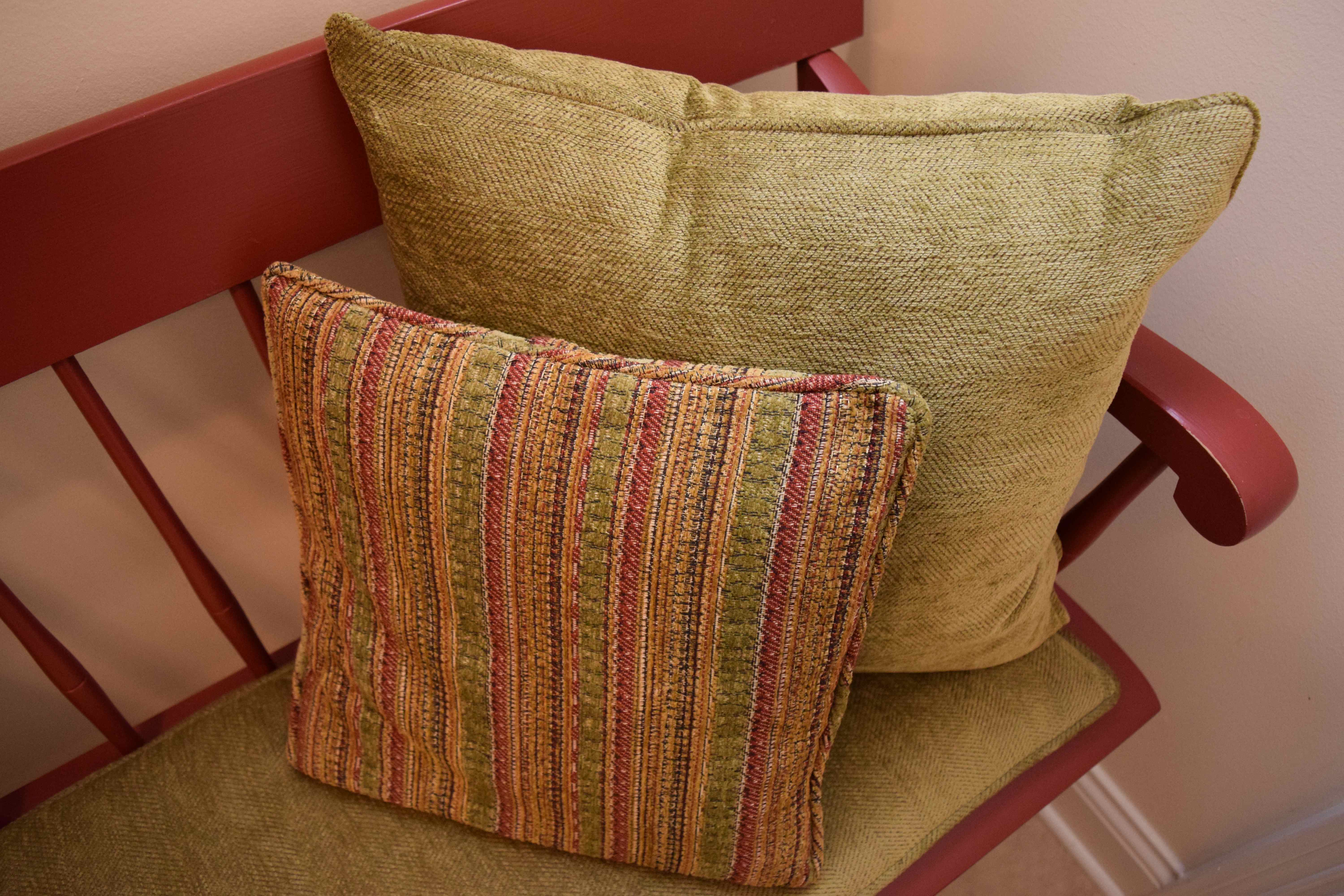 Vintage Hand-Painted Deacon's Bench with Cushions