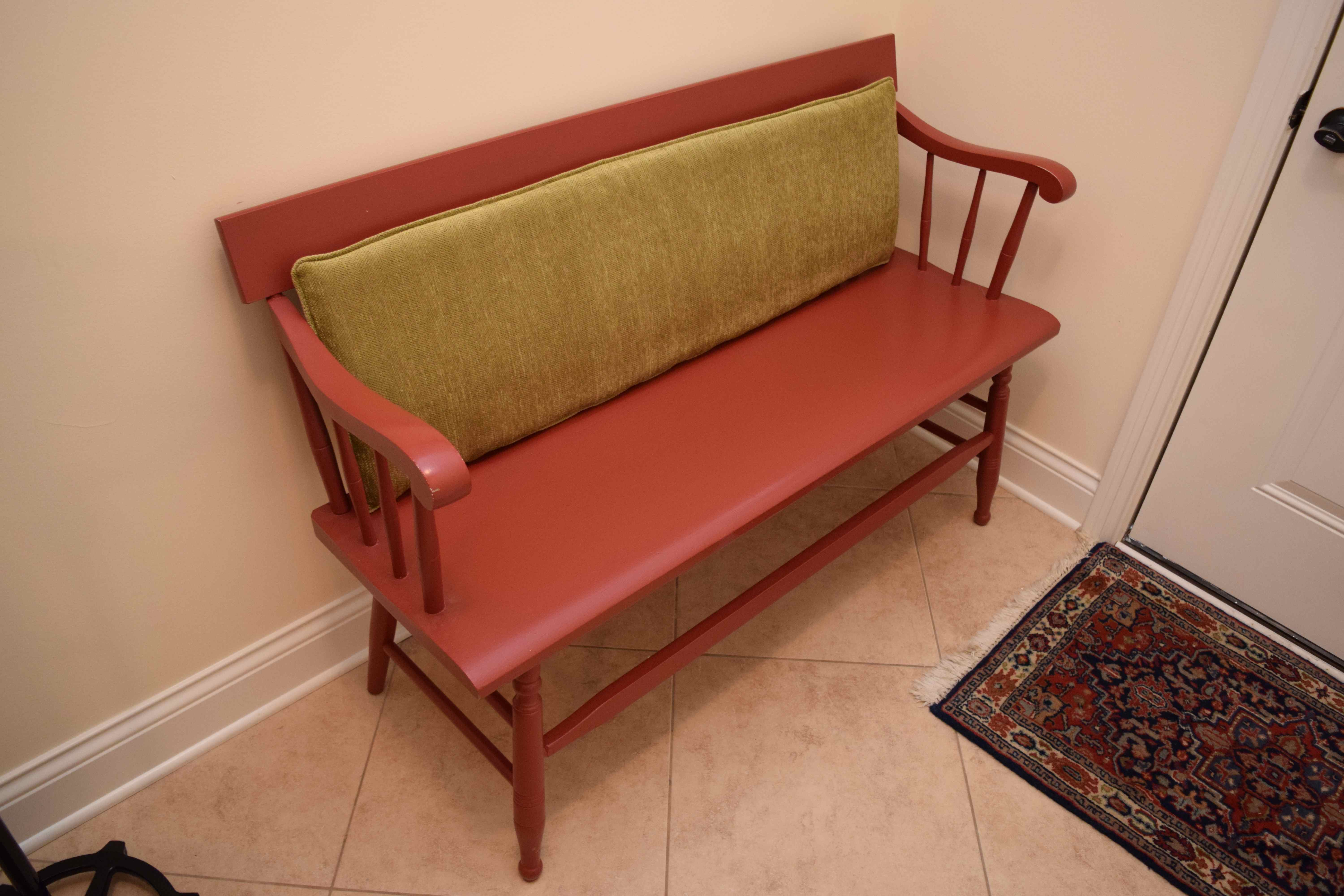 Vintage Hand-Painted Deacon's Bench with Cushions