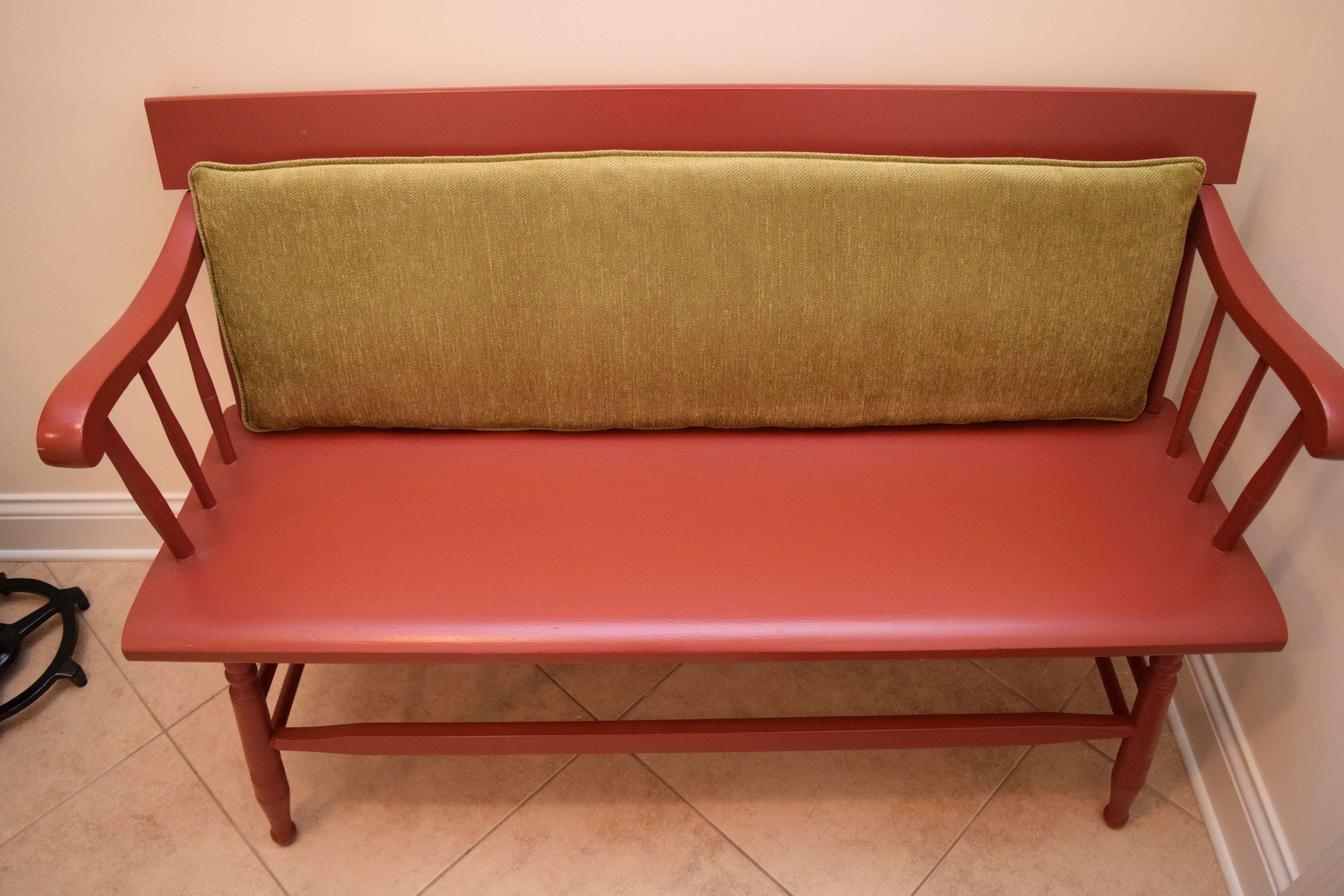 Vintage Hand-Painted Deacon's Bench with Cushions