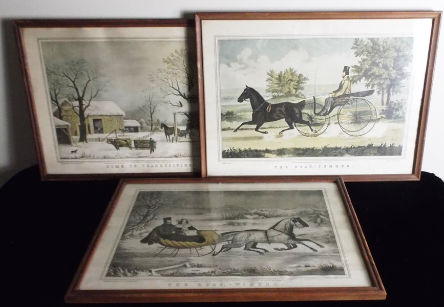 Three Framed Vintage Currier & Ives Prints 