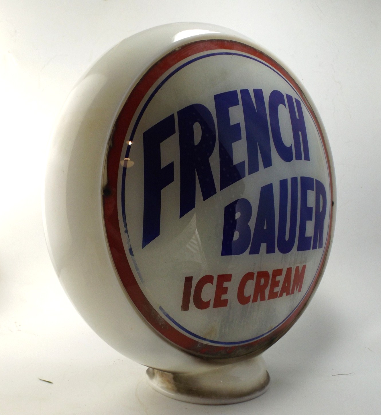 Vintage French Bauer Glass Advertising Globe