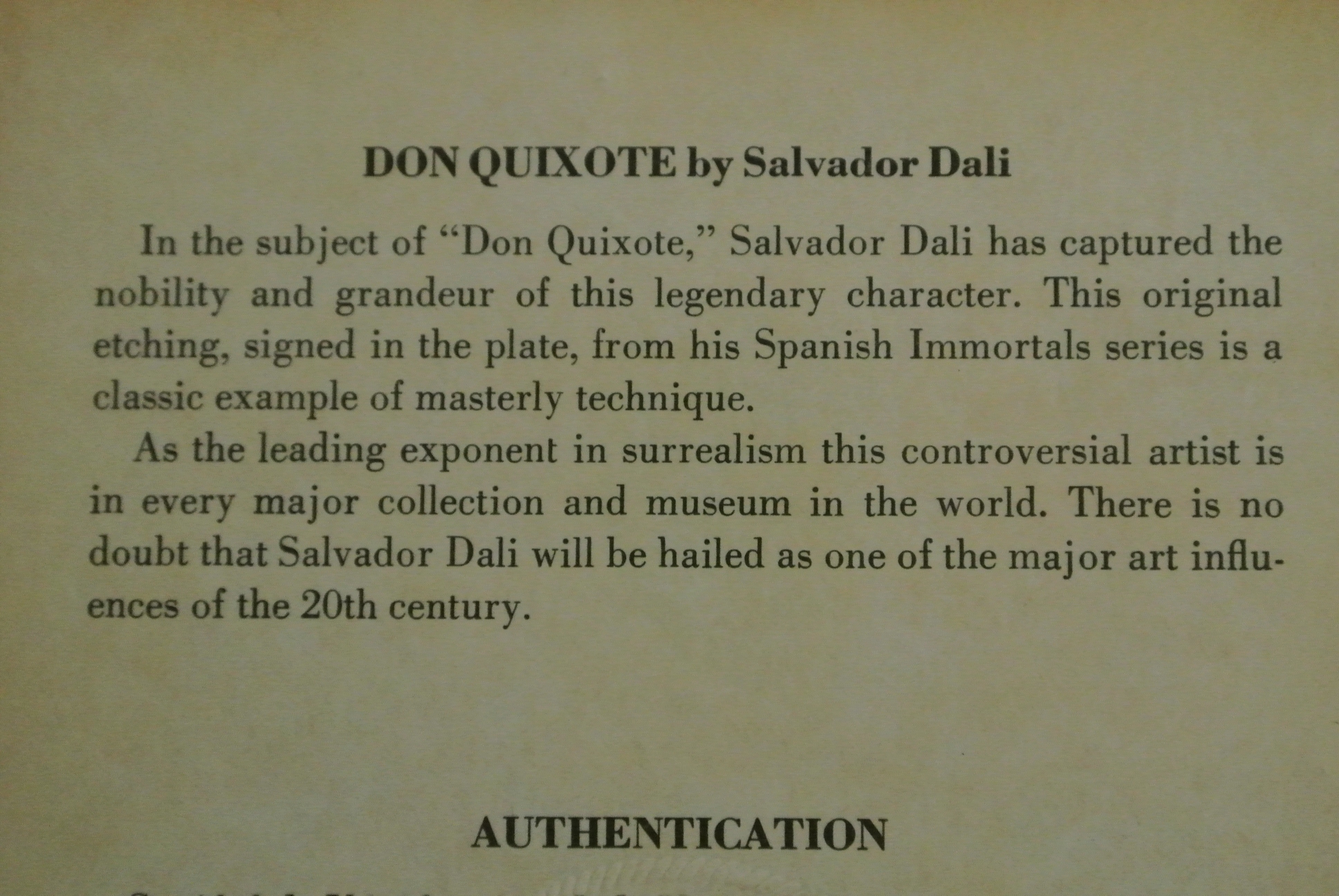 Salvador Dali Original Etching Of Don Quixote