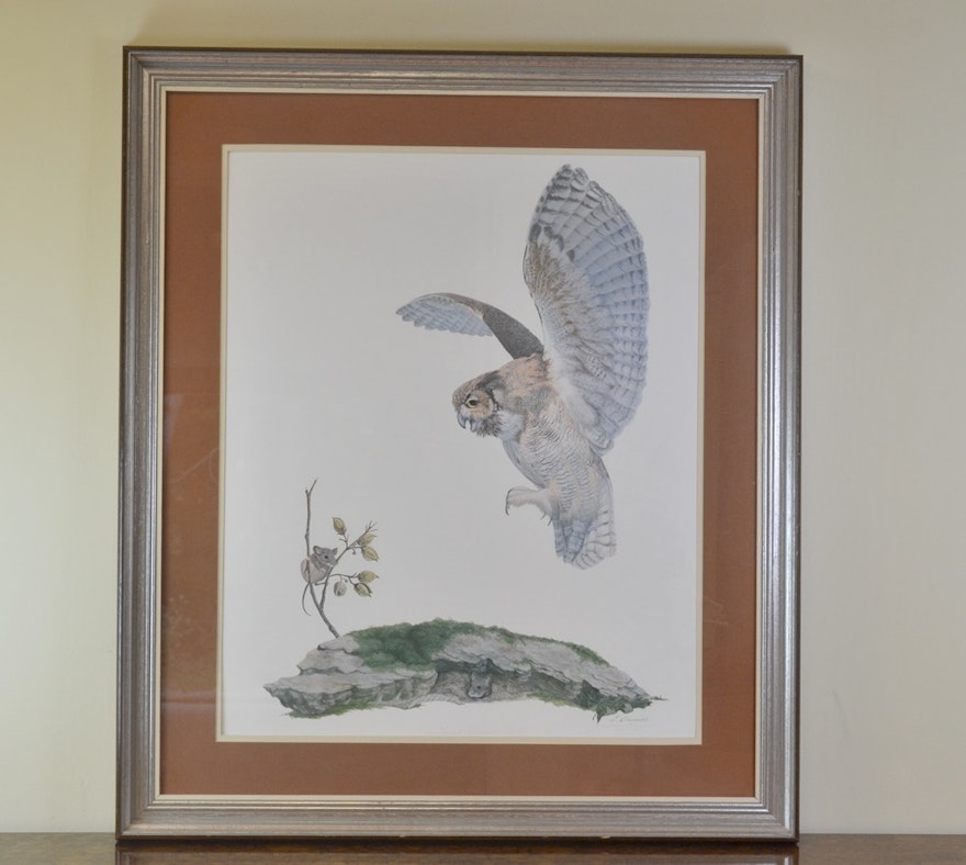 Limited Edition Print After "Great Horned Owl" By Louise Brevoort