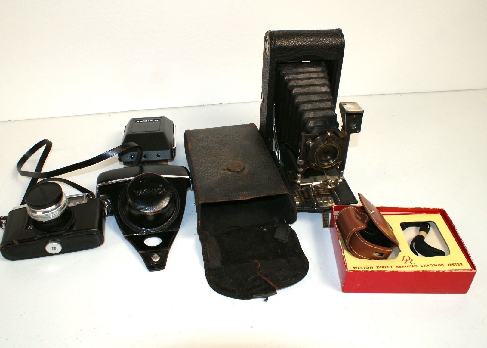 Vintage Autographic Kodak 3-A Camera, a Yashica Camera and Meter