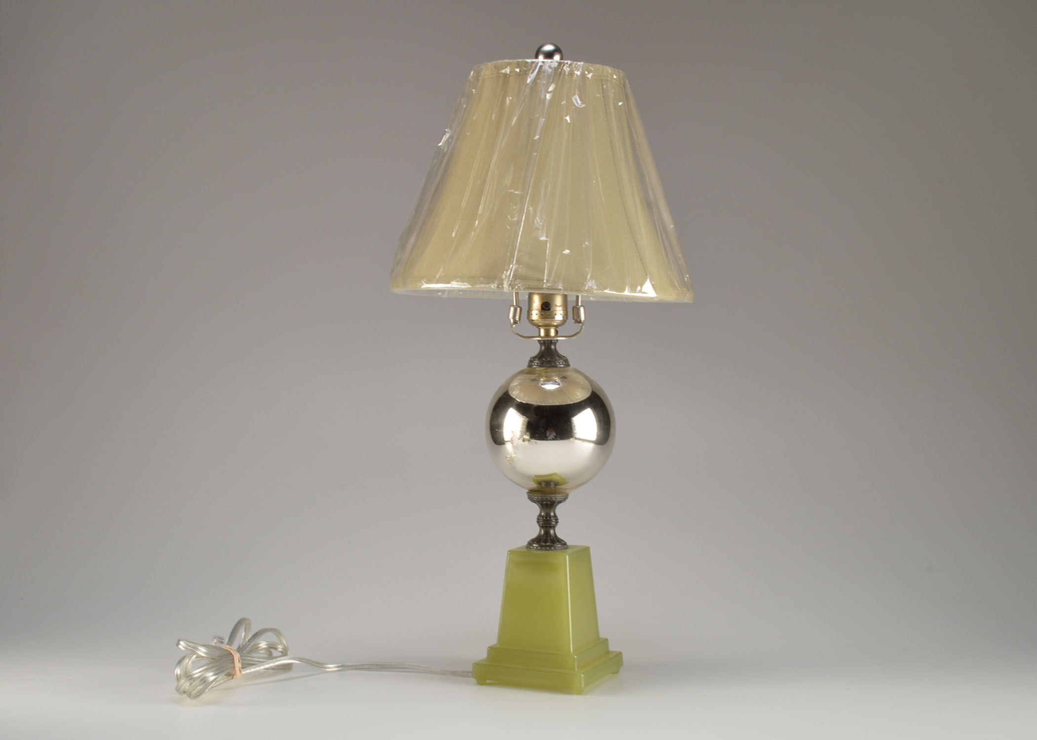 Green Glass and Metal Ball Table Lamp