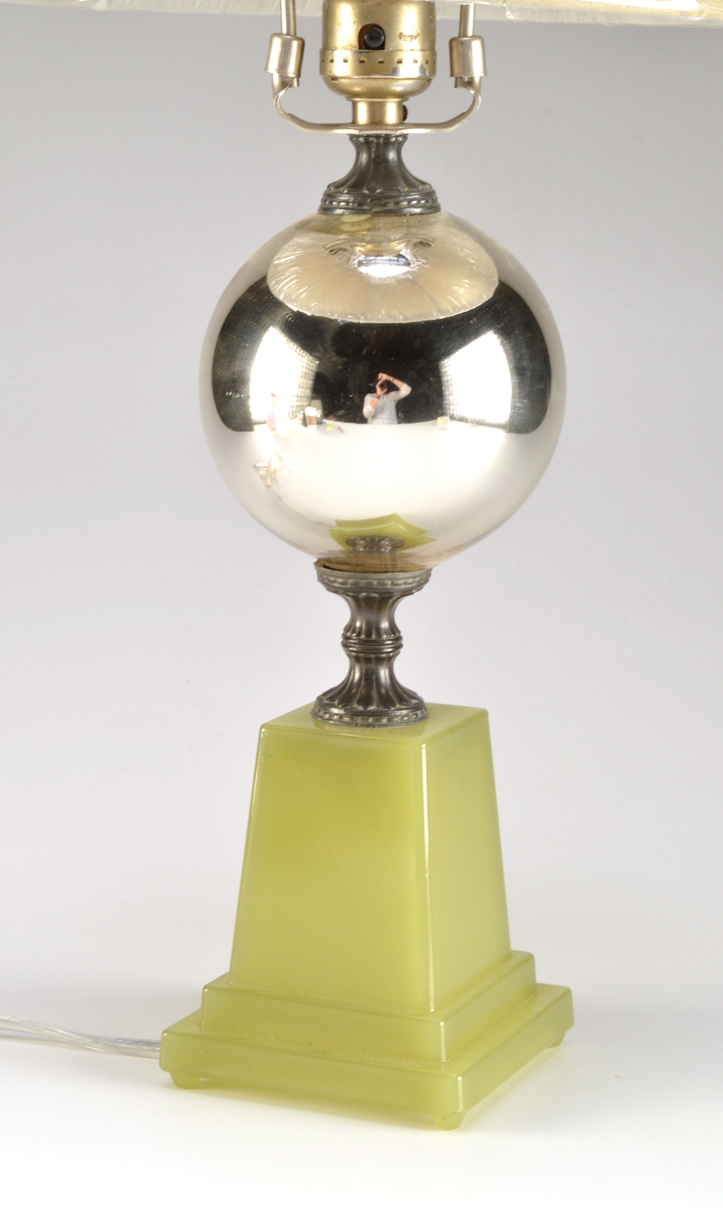 Green Glass and Metal Ball Table Lamp