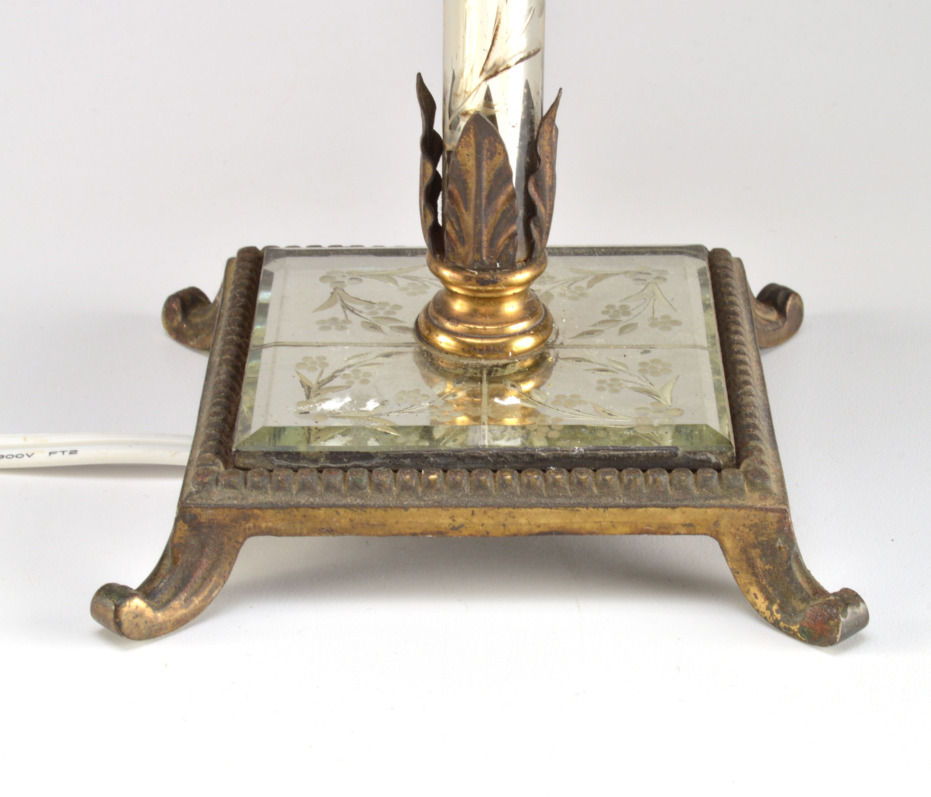 Etched Glass and Metal Table Lamp