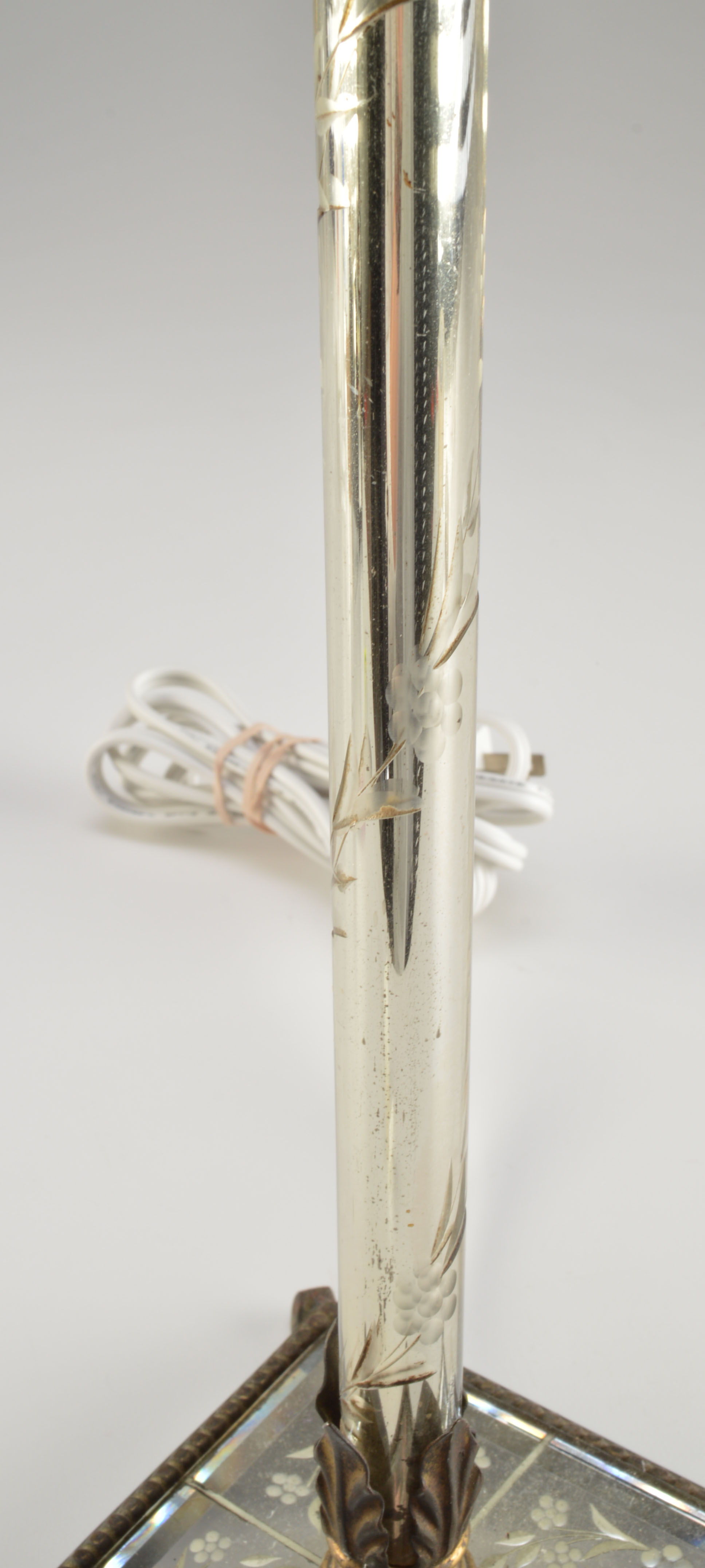 Etched Glass and Metal Table Lamp