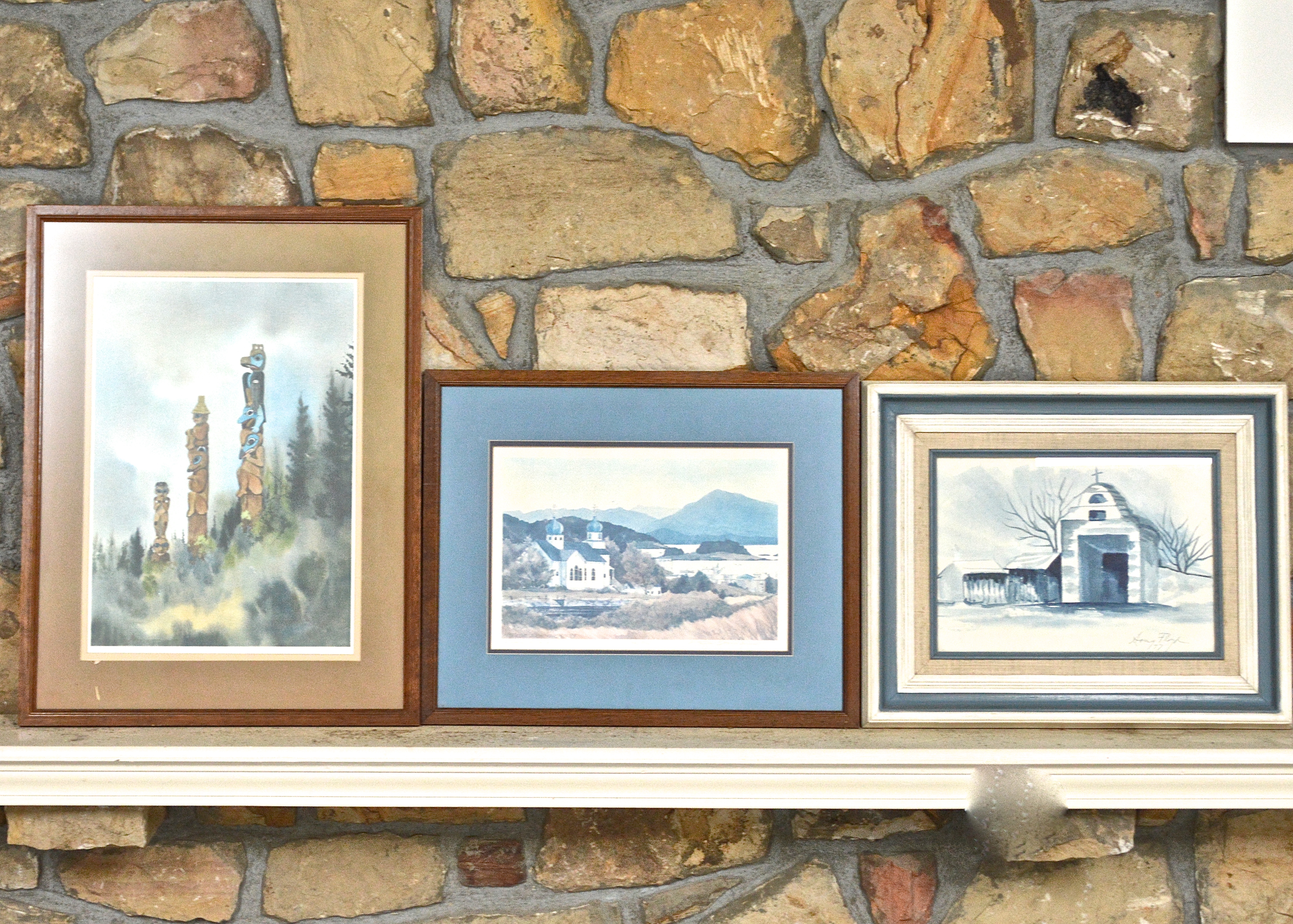 Two N. Taylor Stonington Prints and a Vintage Watercolor