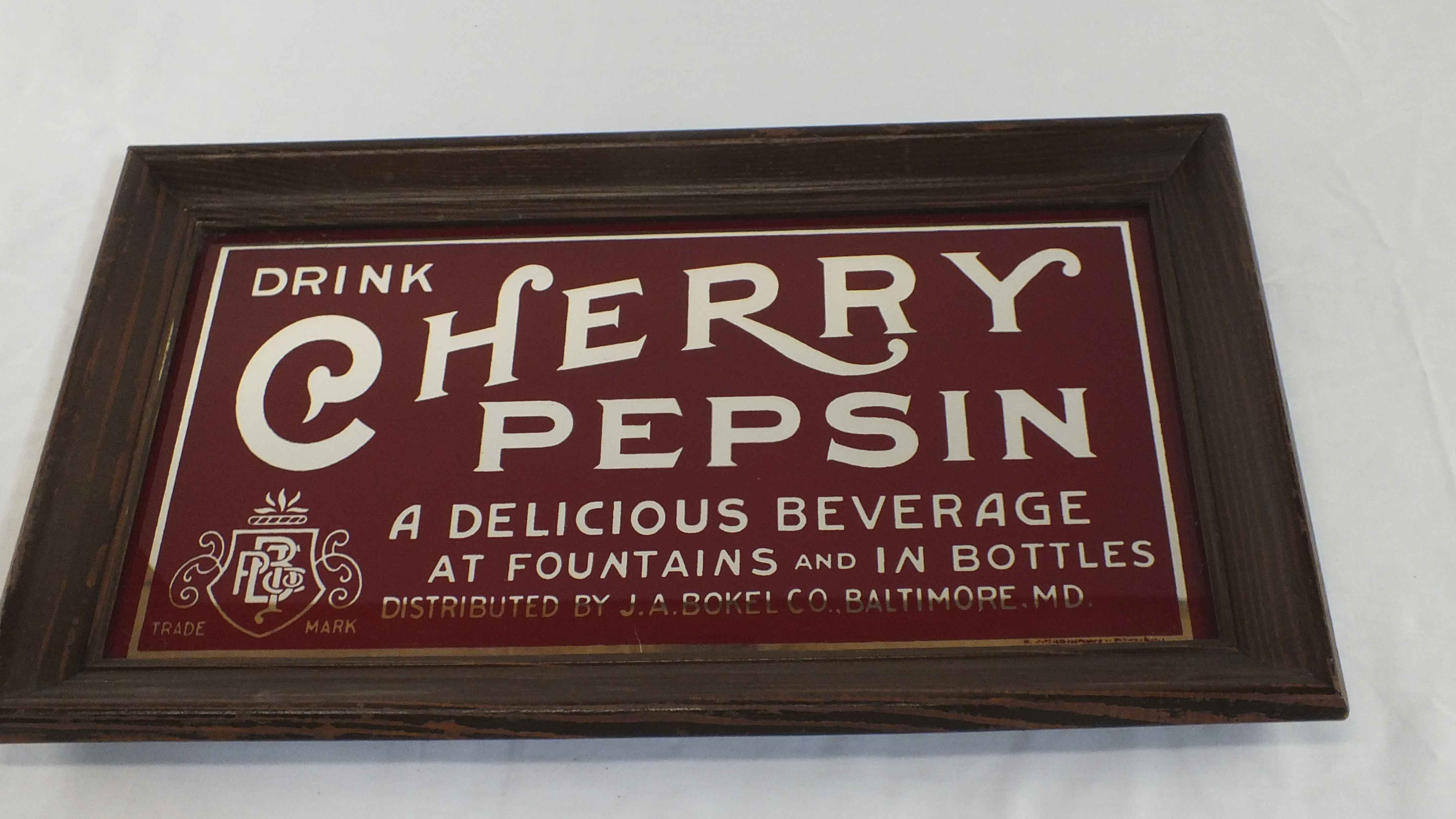 Mirrored Glass Cherry Pepsin Sign