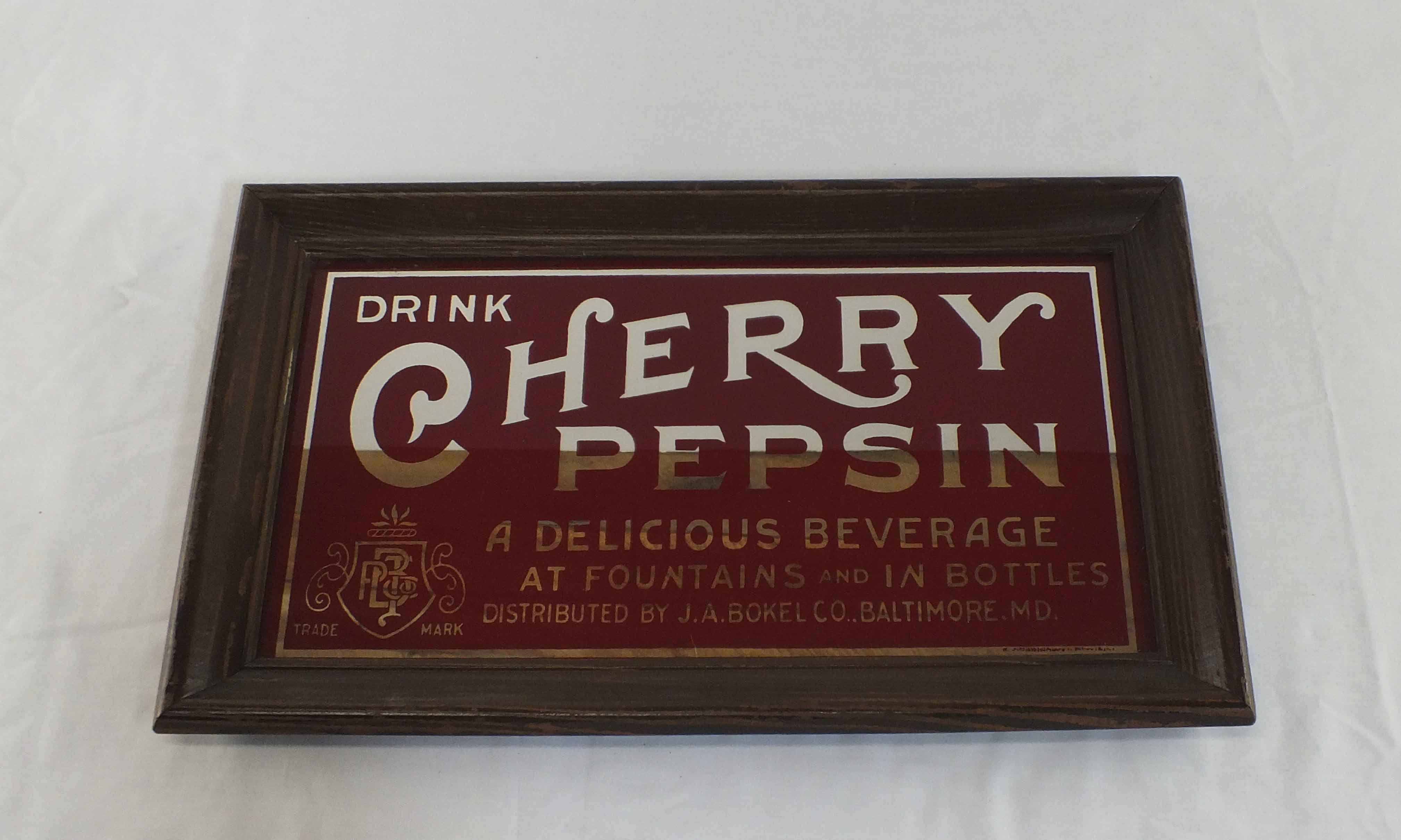Mirrored Glass Cherry Pepsin Sign