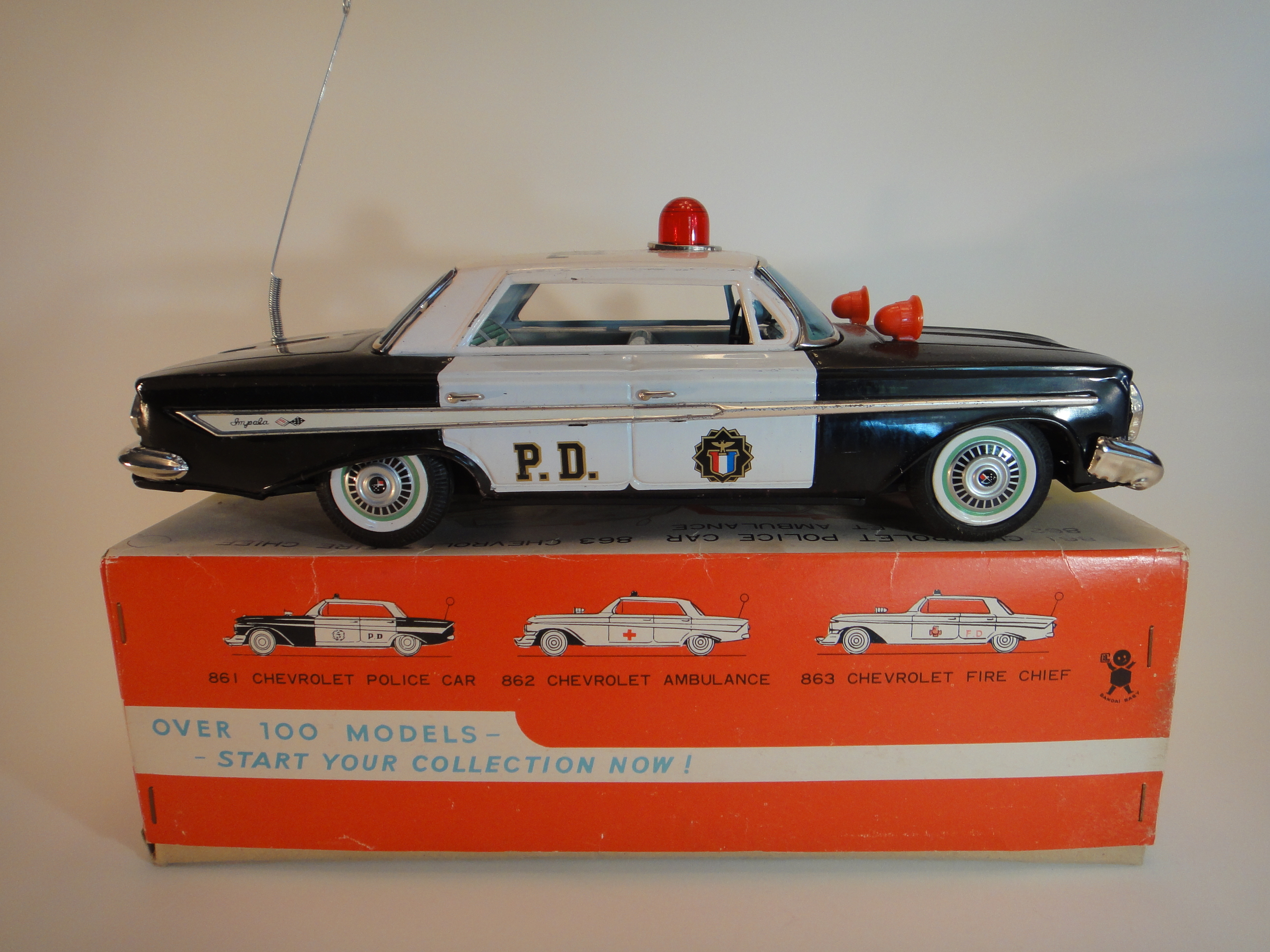 Vintage 1960s Chevrolet Friction #861 Impala Police Car By Bandi