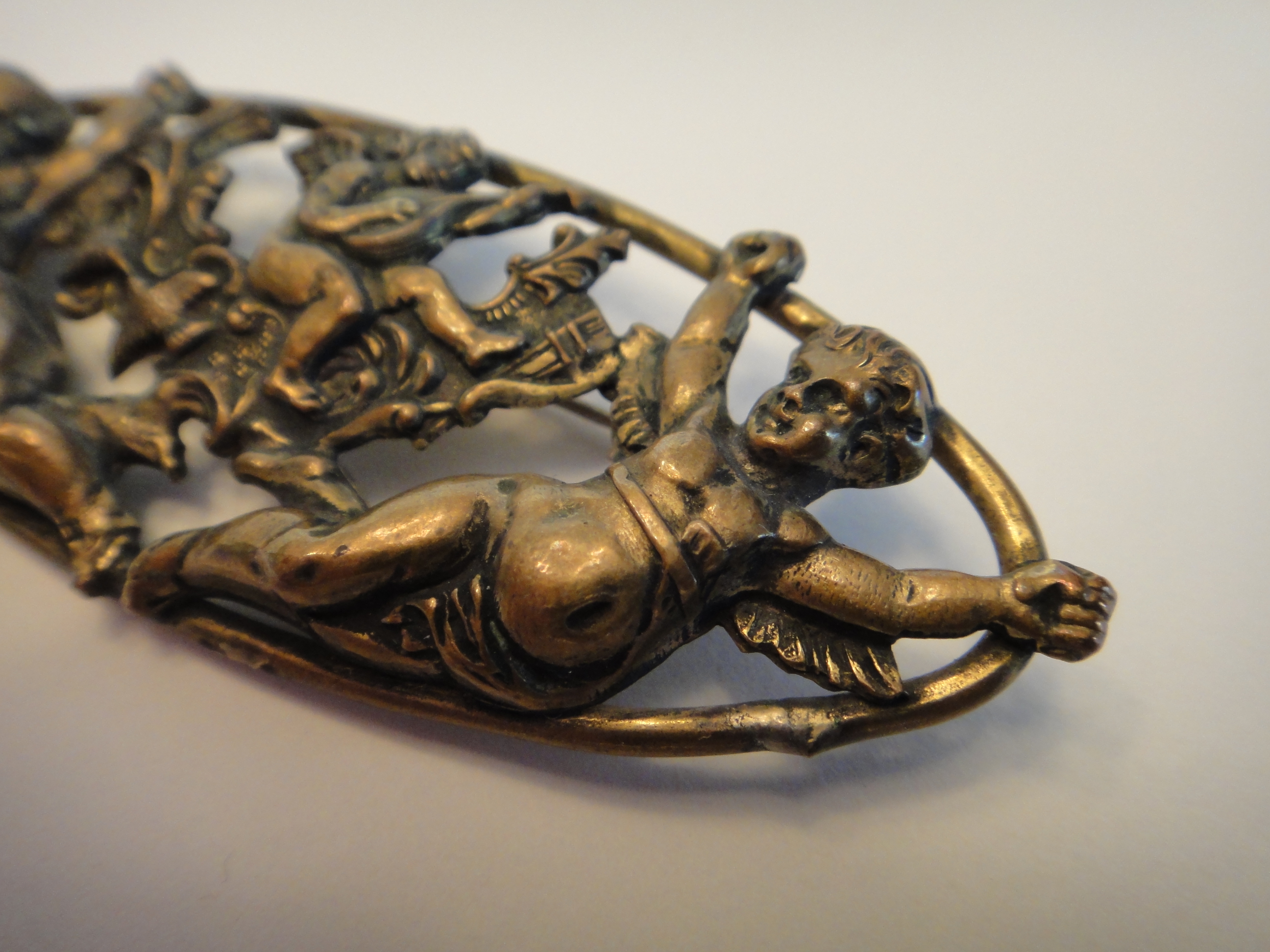 Vintage Oval Brass Cherub Pin
