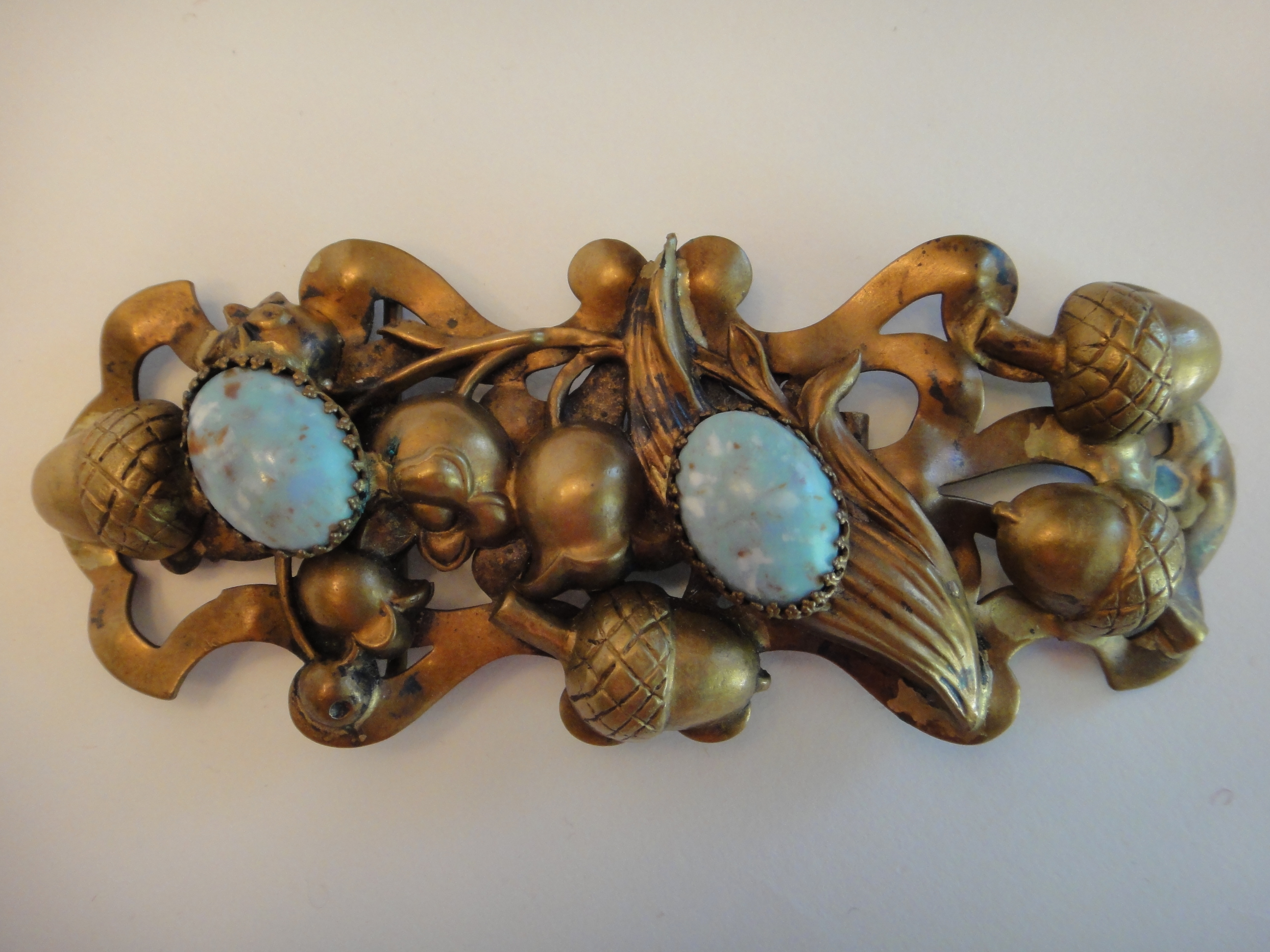 Vintage Brass & Turquoise Acorn Belt Buckle