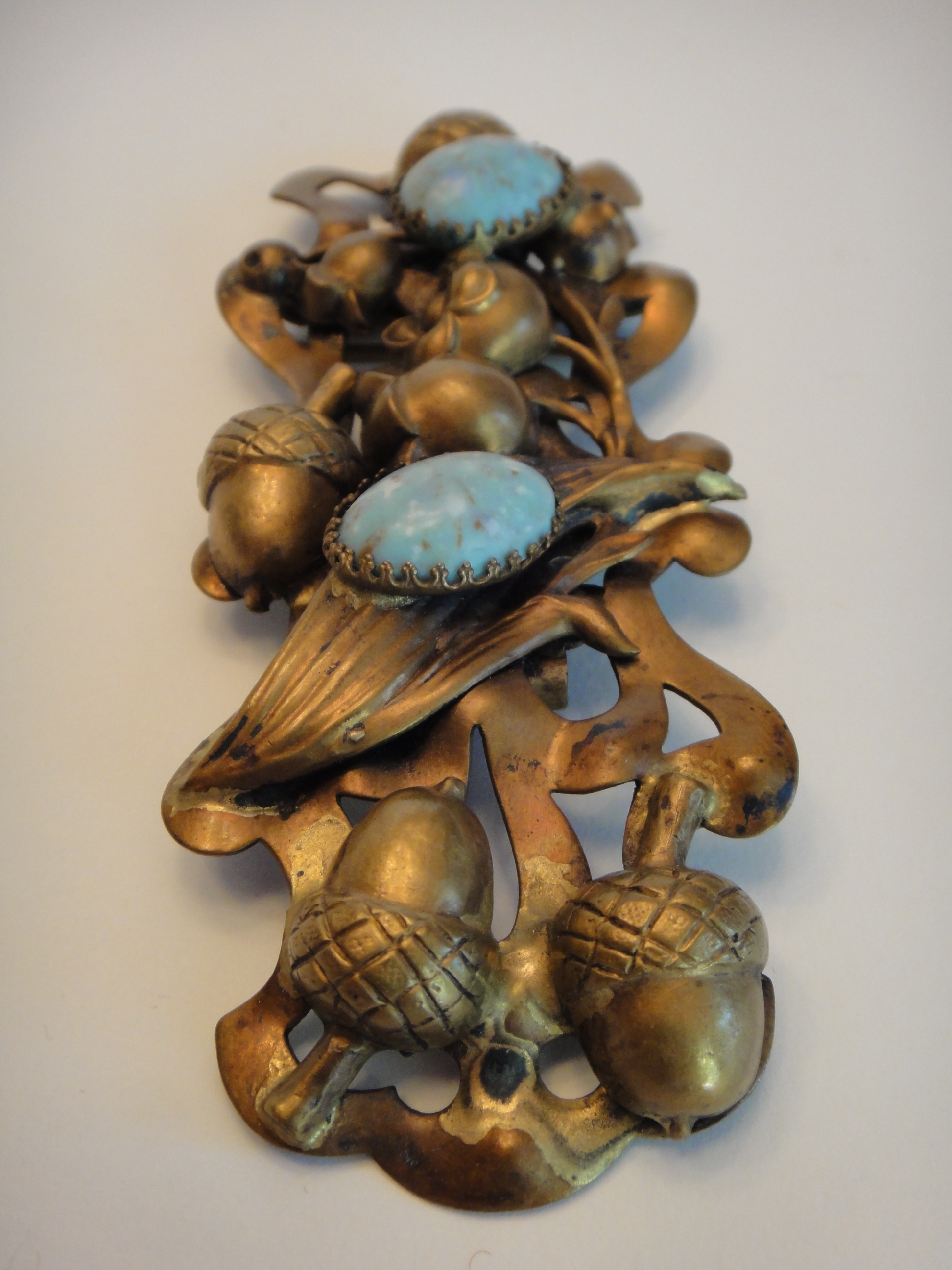Vintage Brass & Turquoise Acorn Belt Buckle