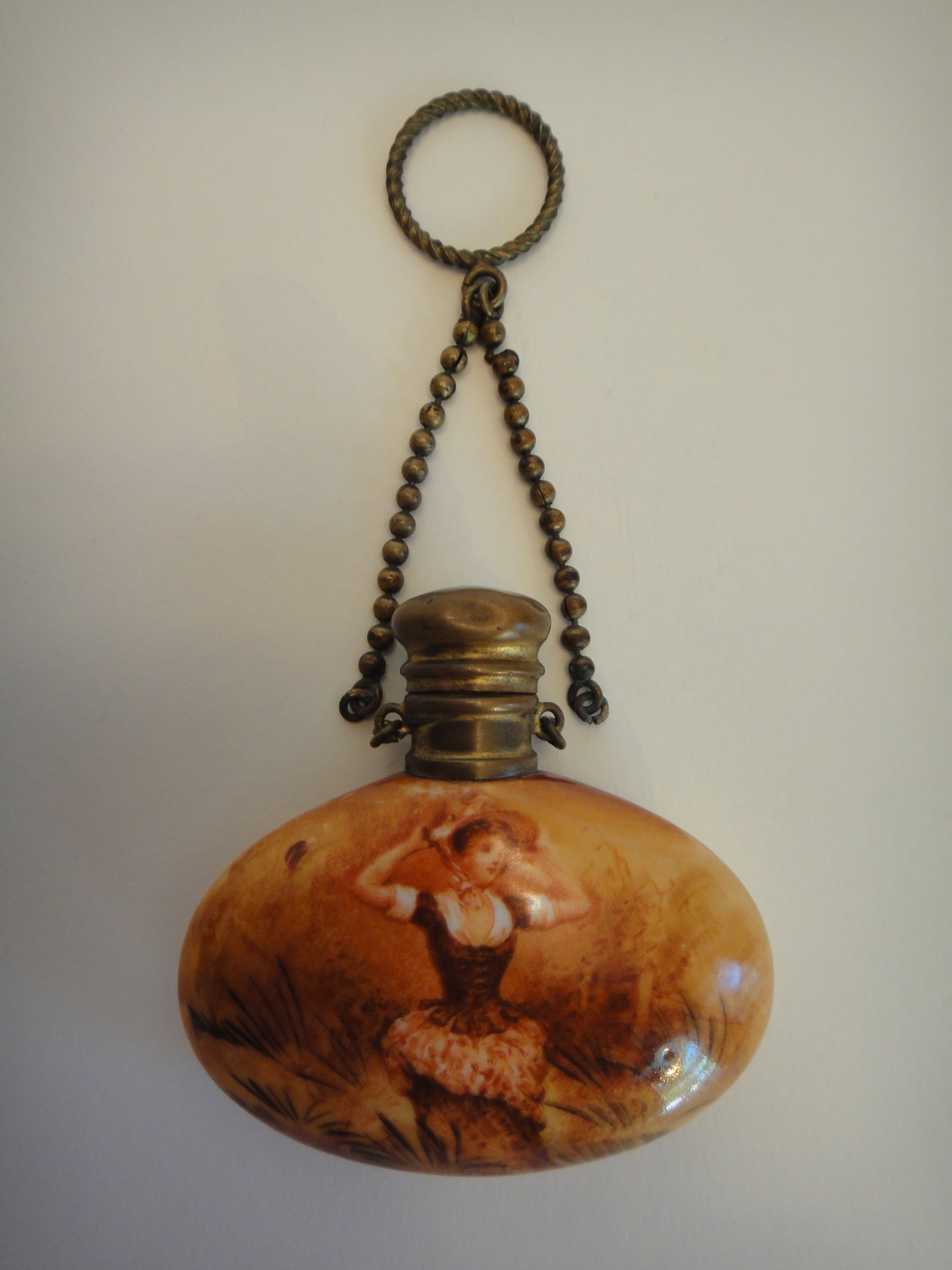 1800s Victorian Porcelain Perfume Bottle Chatelaine