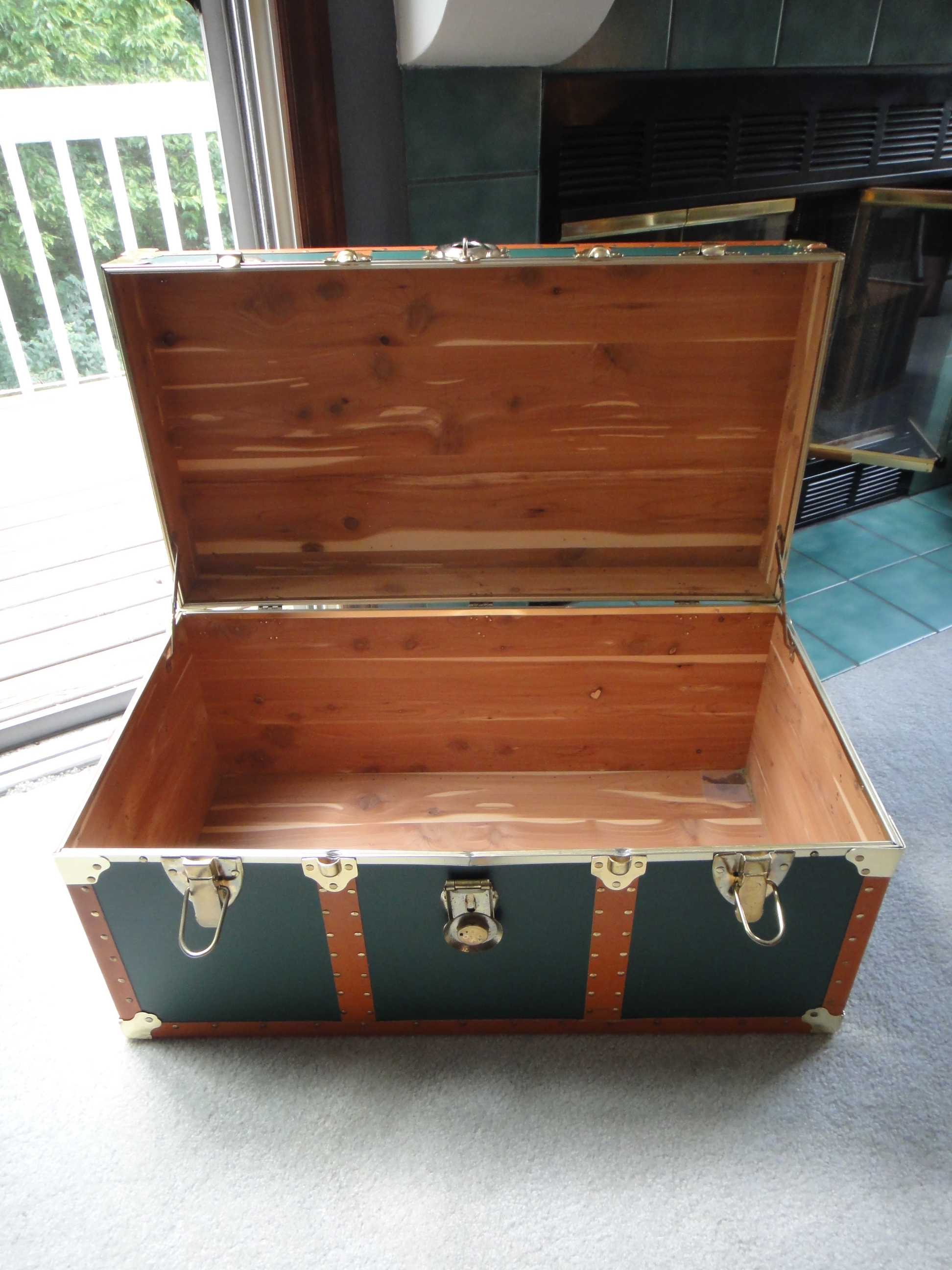 Metal, Brass & Cedar Trunk Foot Locker