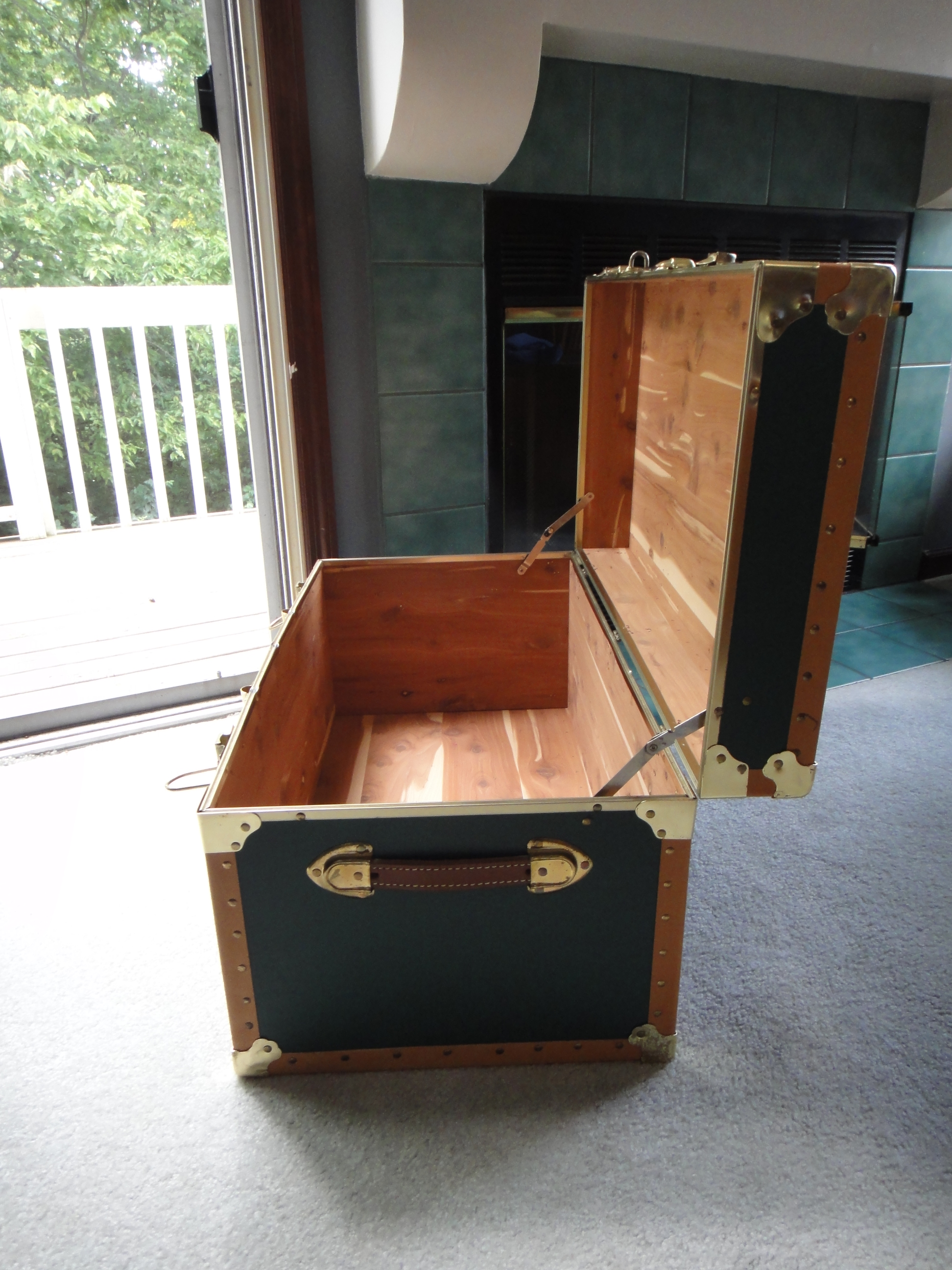 Metal, Brass & Cedar Trunk Foot Locker
