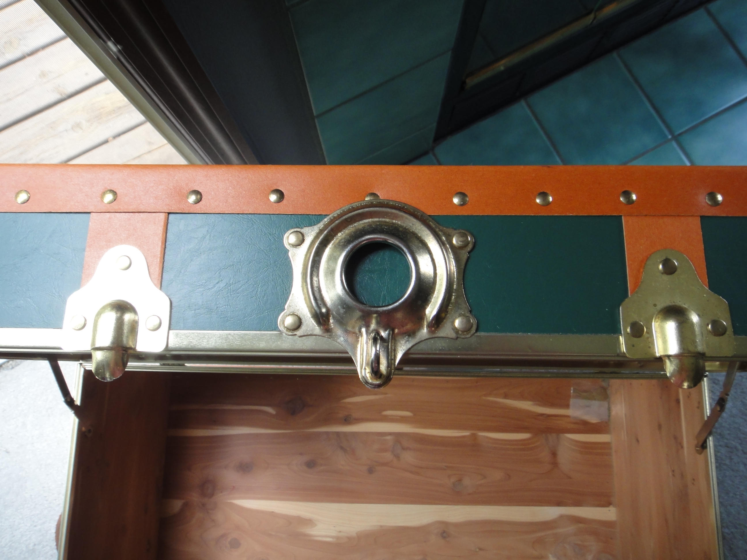 Metal, Brass & Cedar Trunk Foot Locker
