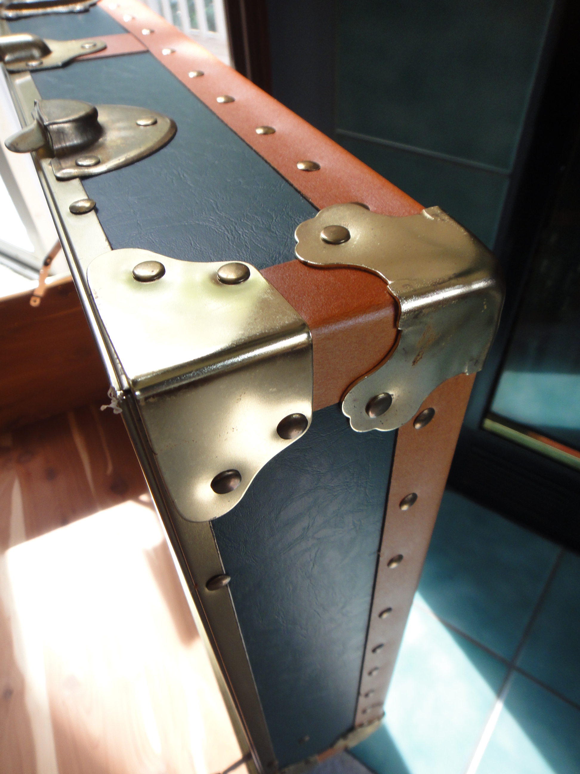 Metal, Brass & Cedar Trunk Foot Locker