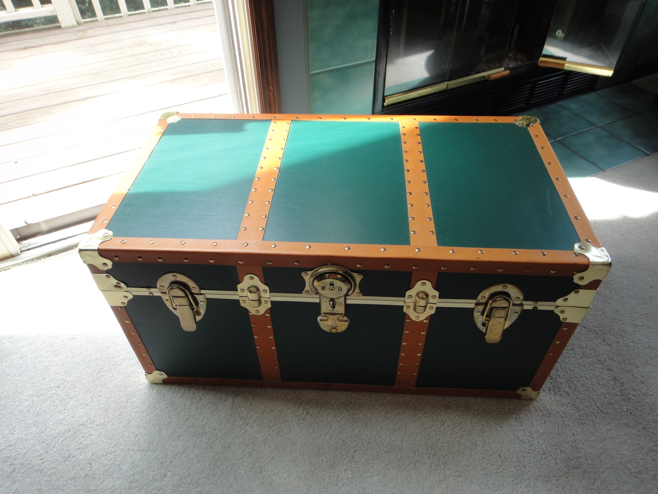 Metal, Brass & Cedar Trunk Foot Locker