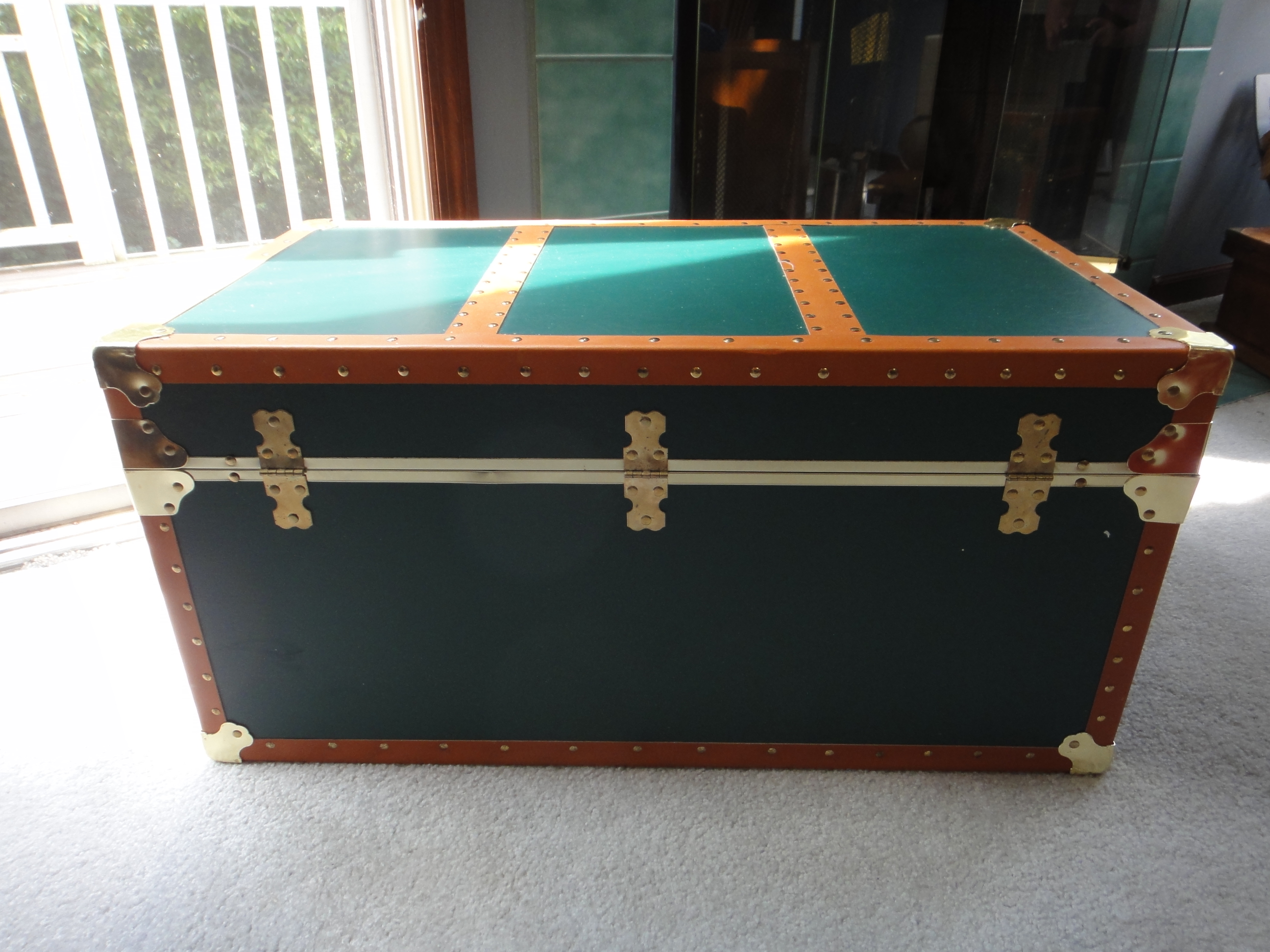 Metal, Brass & Cedar Trunk Foot Locker