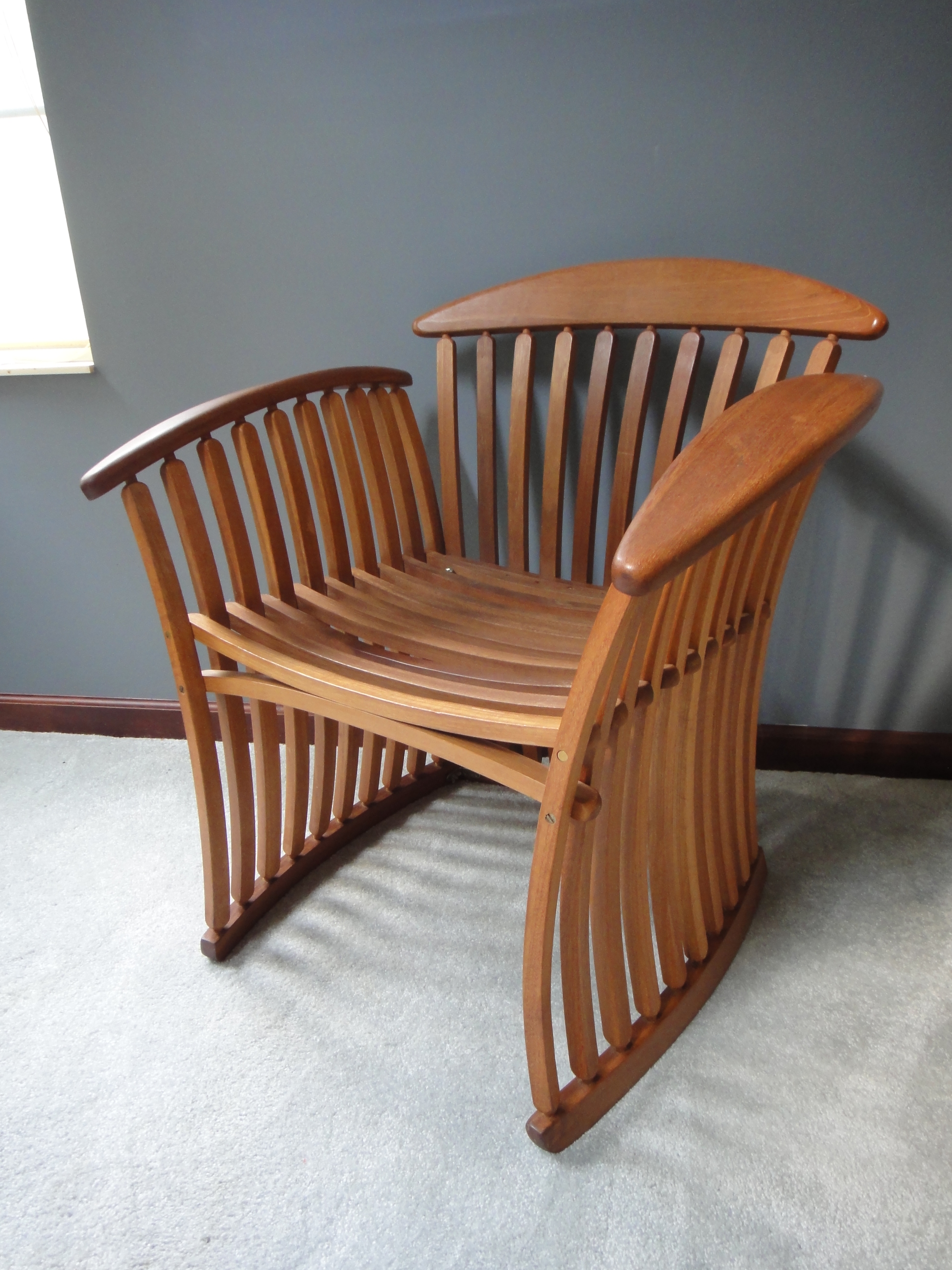 Mid Century Modern Wooden Curved Slat Arm Chair