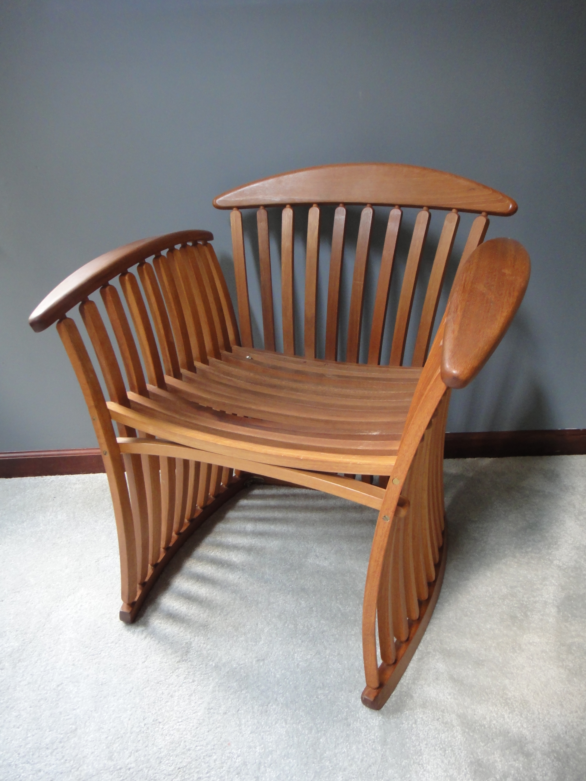 Mid Century Modern Wooden Curved Slat Arm Chair