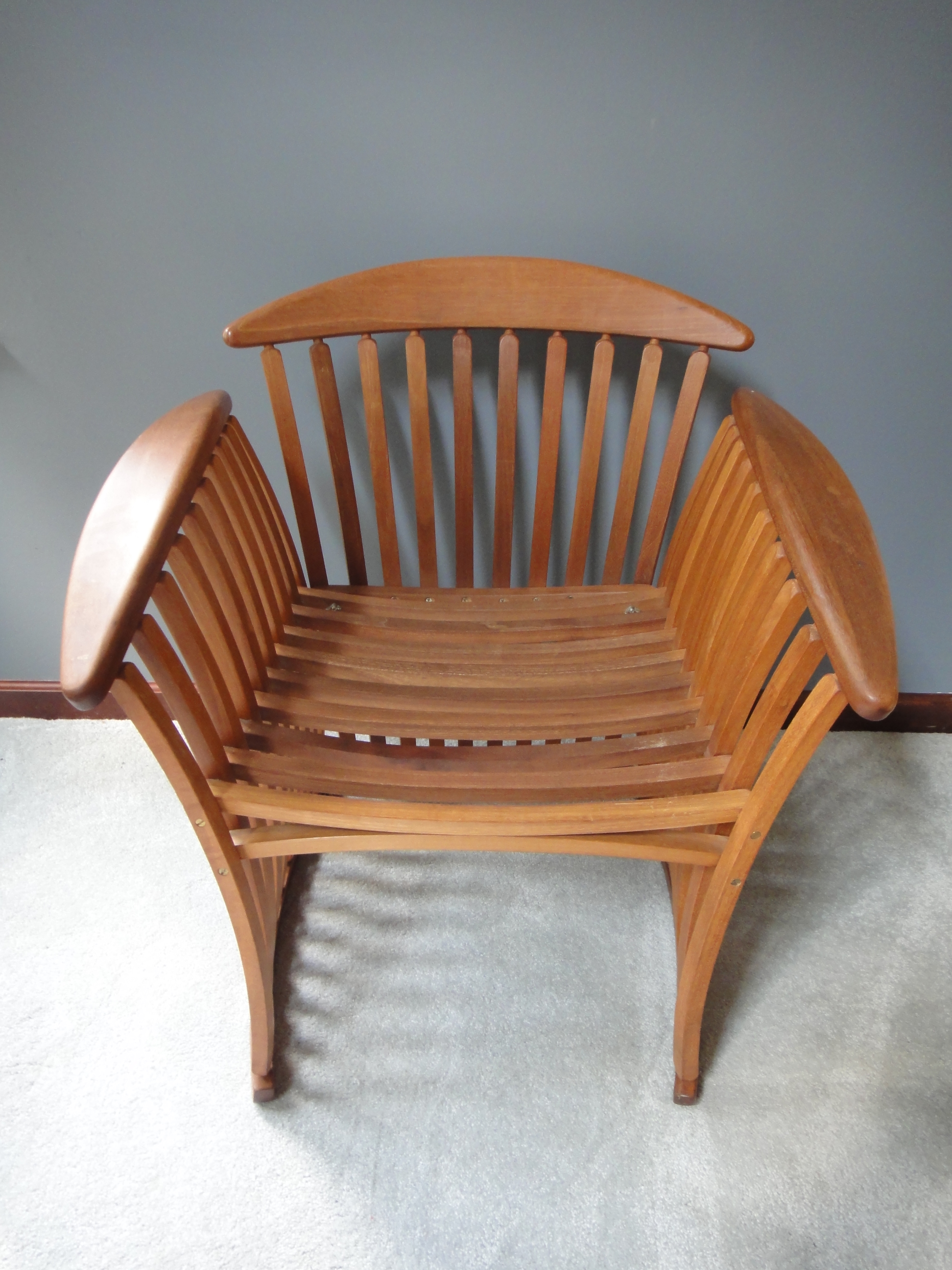 Mid Century Modern Wooden Curved Slat Arm Chair