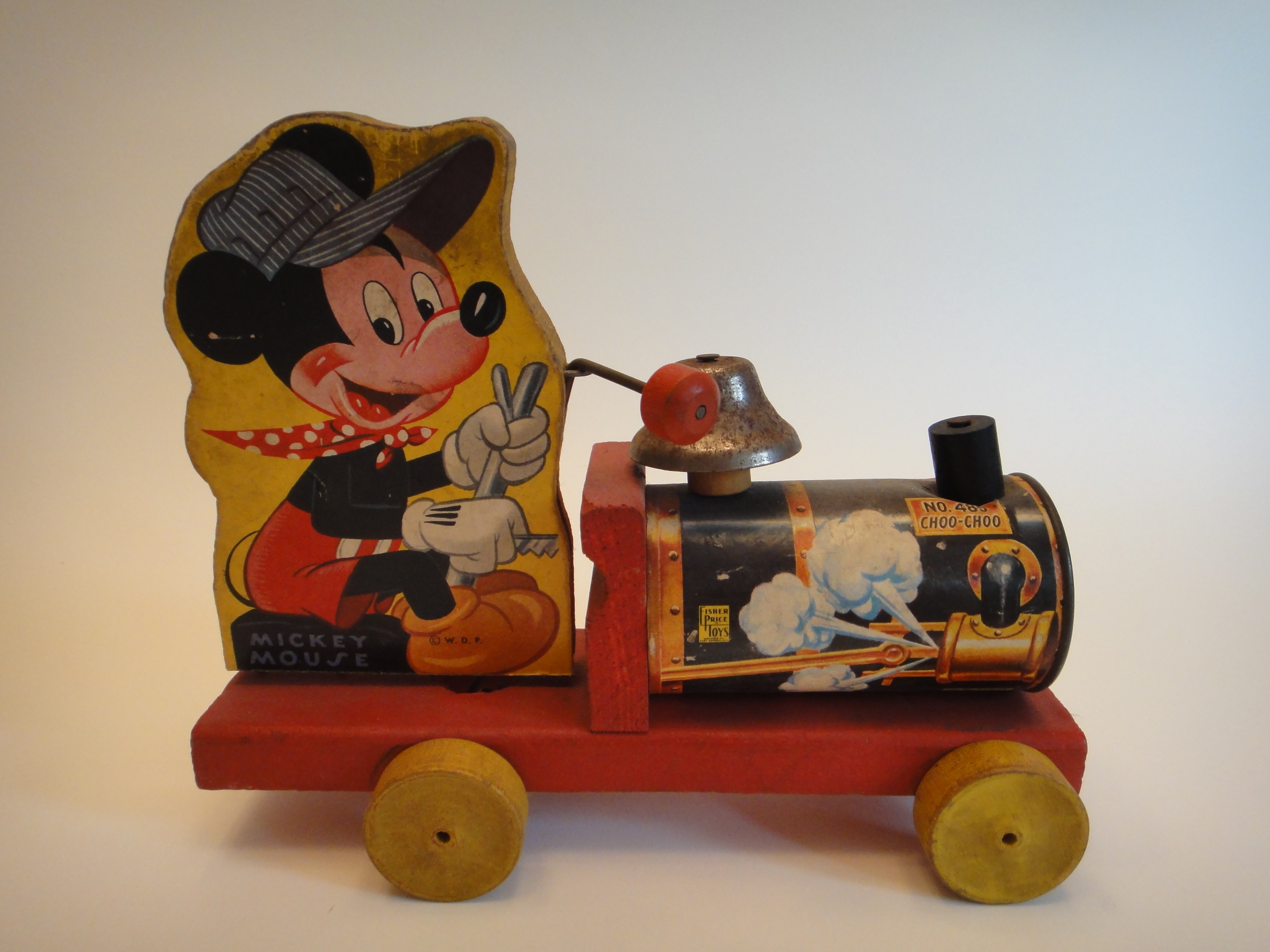 Vintage Fisher Price Disney Mickey Mouse Wooden Pull Toy