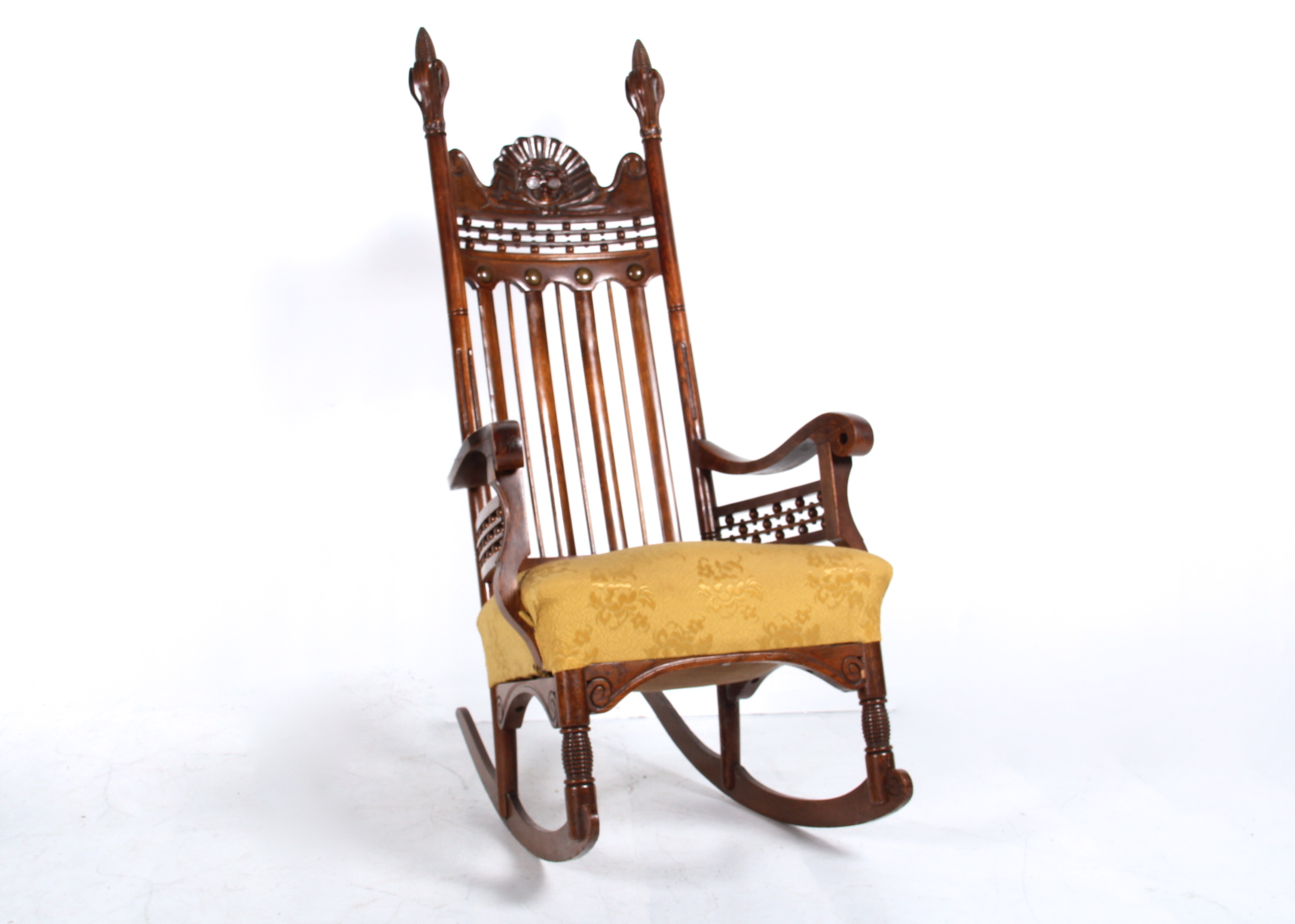 Antique Victorian Benjamin Franklin Hand-Carved Rocking Chair