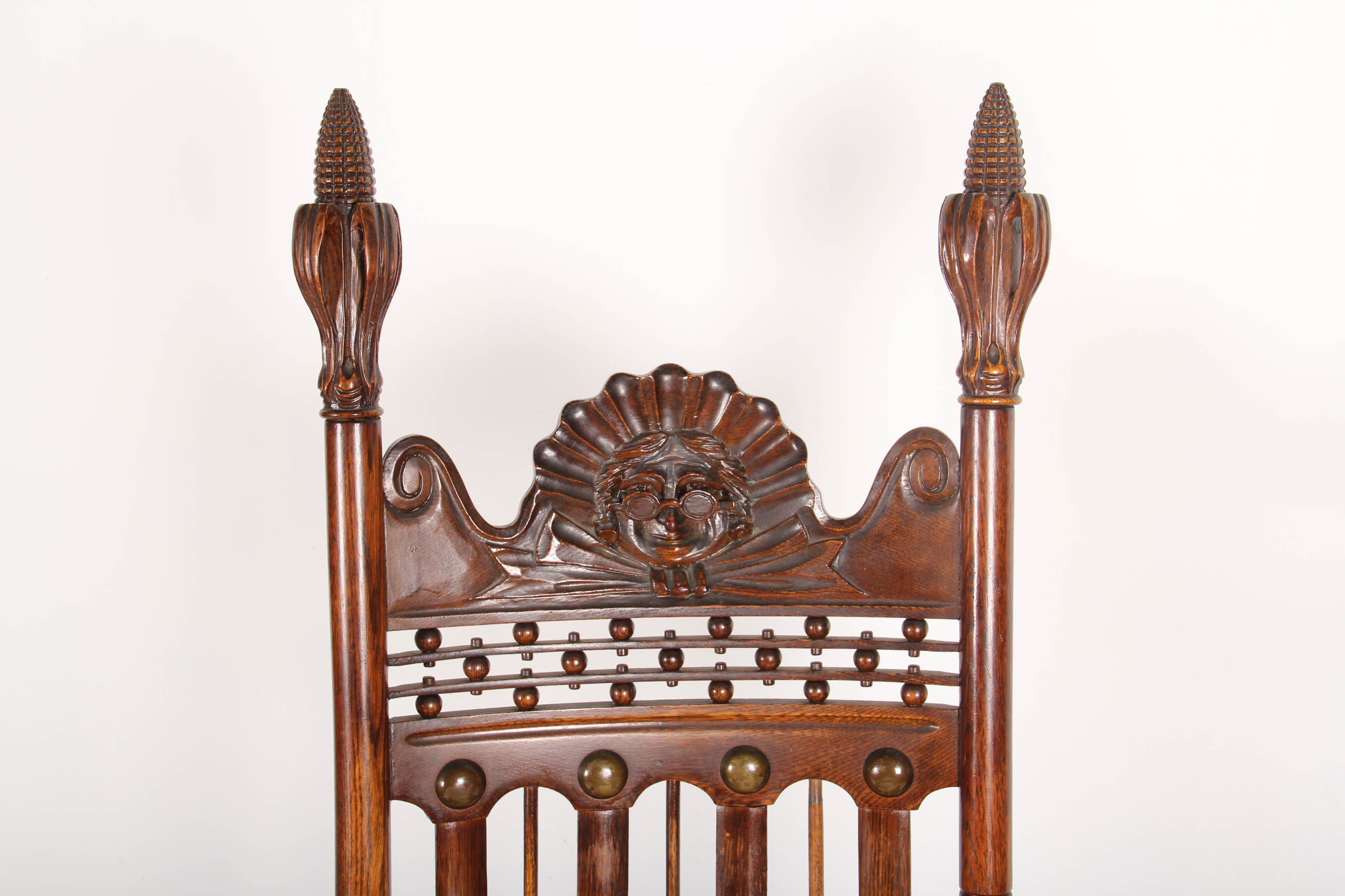 Antique Victorian Benjamin Franklin Hand-Carved Rocking Chair