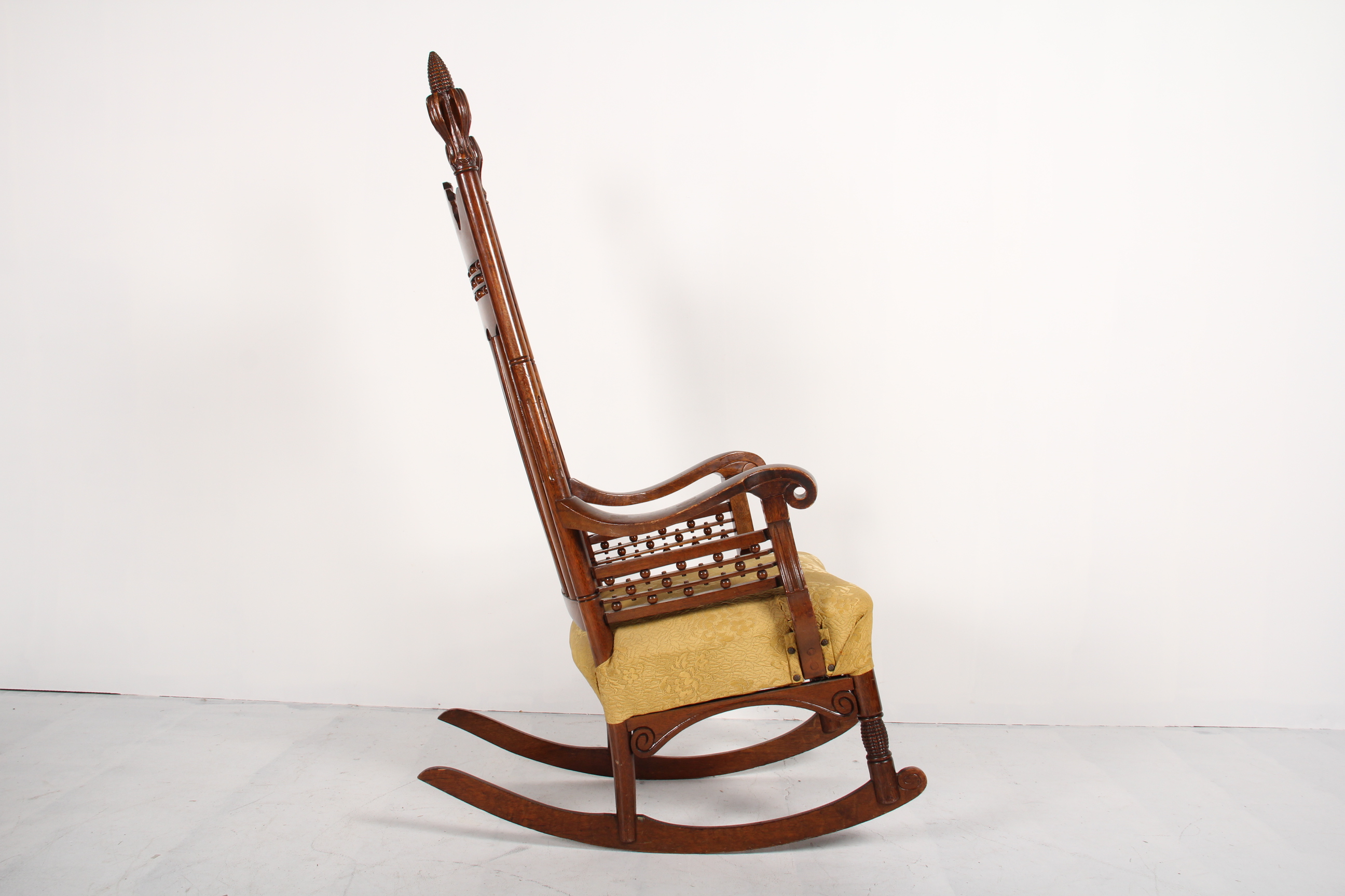 Antique Victorian Benjamin Franklin Hand-Carved Rocking Chair